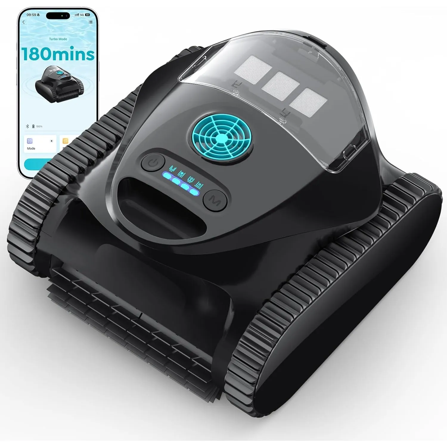 C1 Poolroboter Akku Boden und Wand, Doppelfilter, 7 Reinigungsmodi, 180 Minuten Laufzeit, Poolreiniger mit App, Starker…
