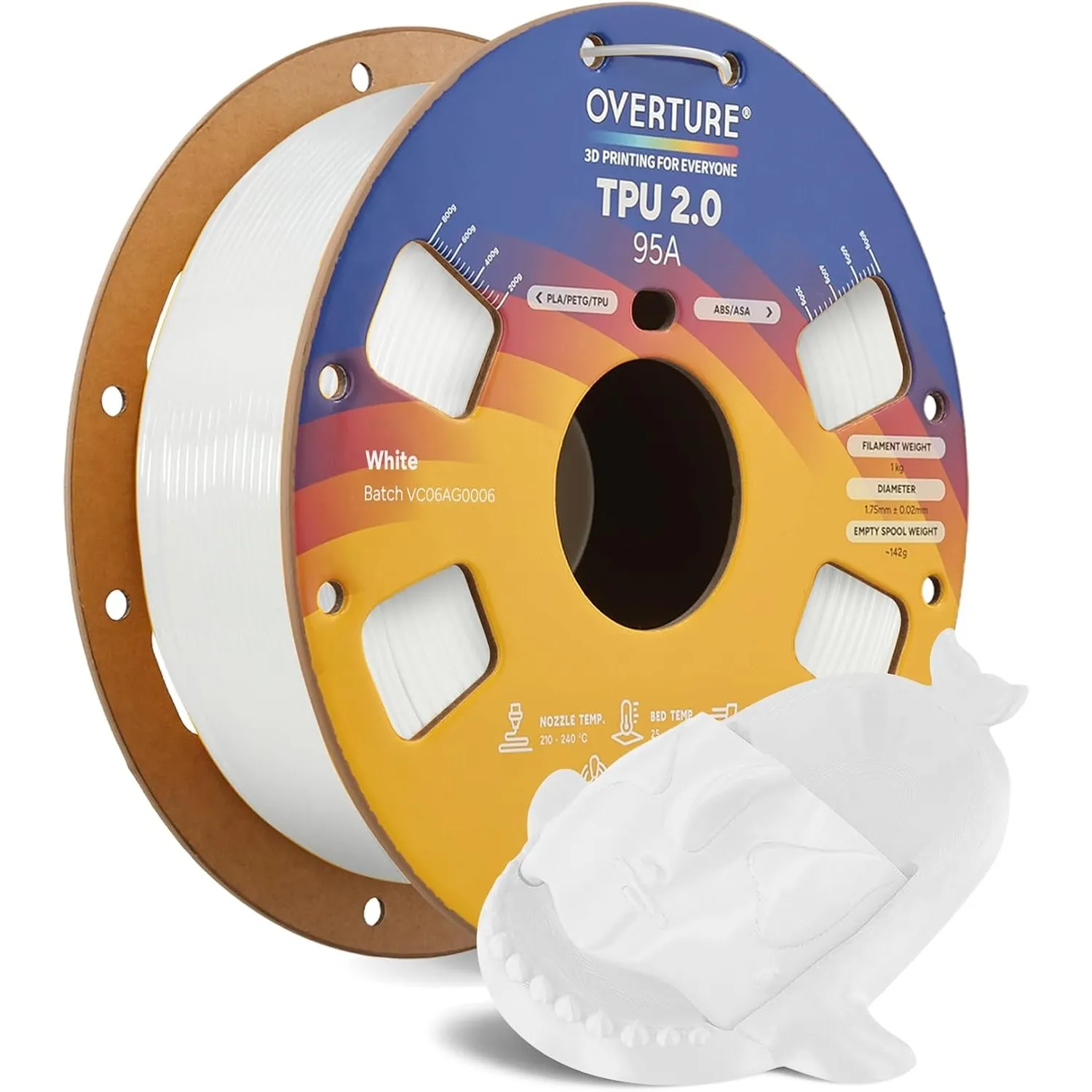 OVERTURE High Speed TPU 95A Filament Gen2 1,75 mm Weiß | Flexibel