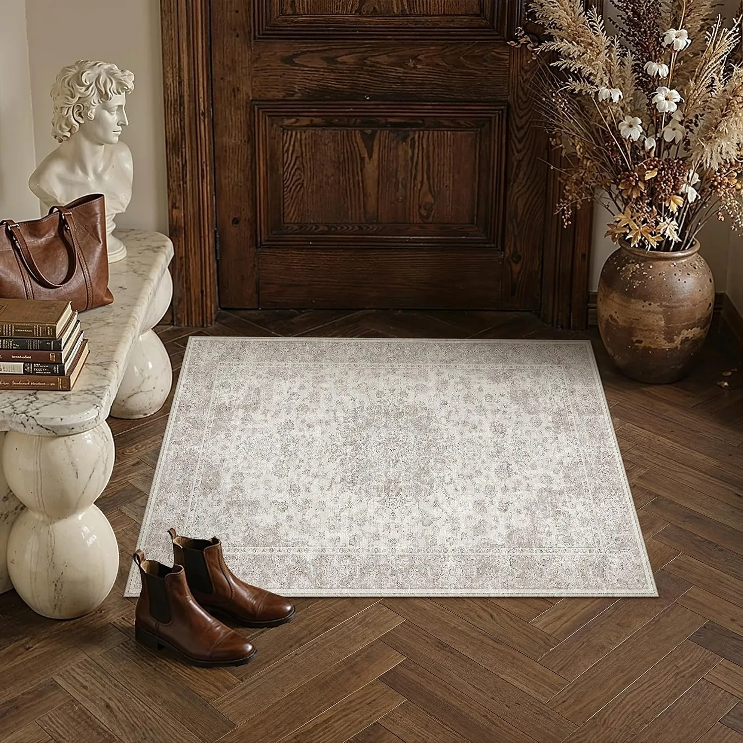 PureCozy Vintage Fußmatte Teppich 60x90cm Beige Küche Waschbarer Rug