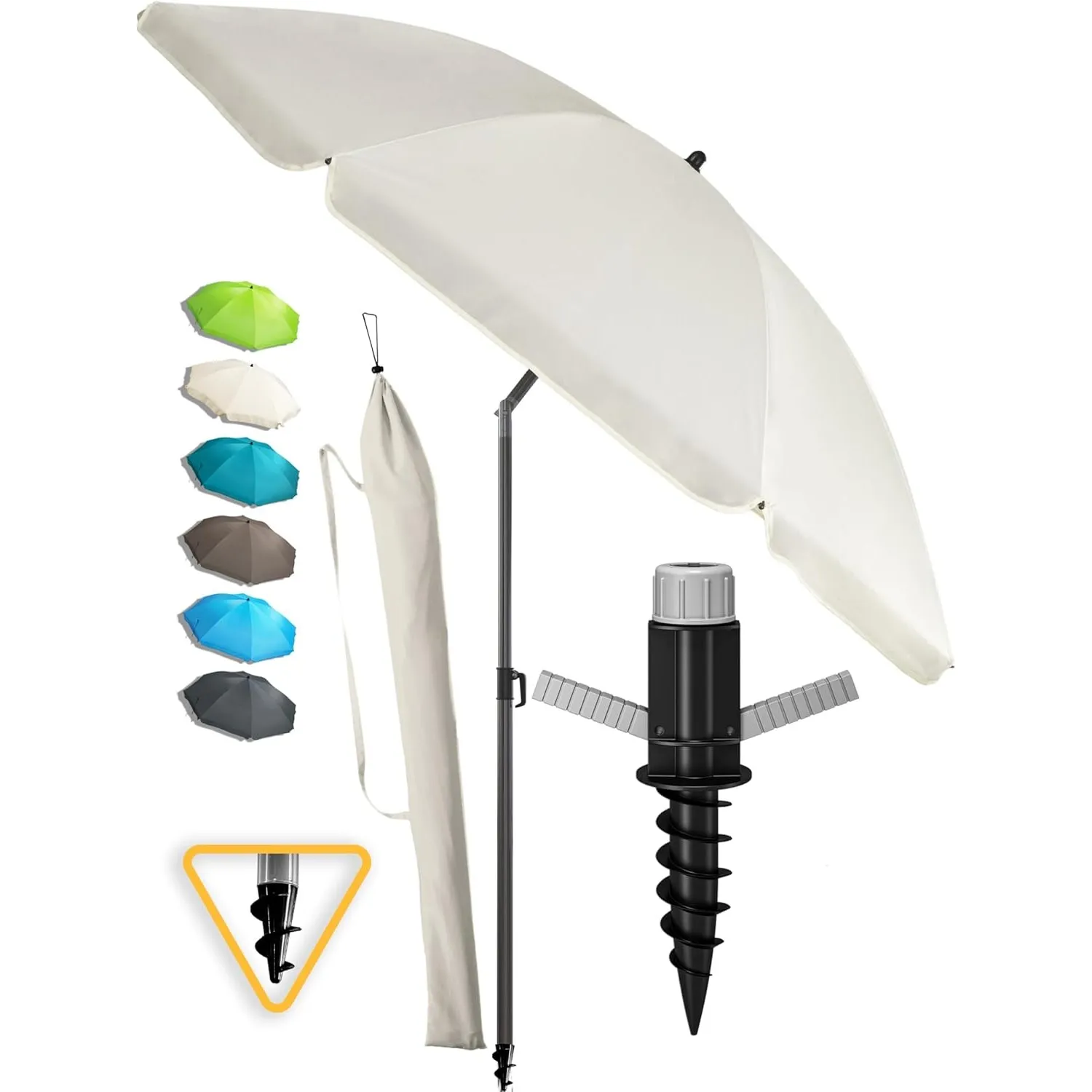 Menz Sonnenschirm Strand 3-in-1 SET mit Bodenhülse, Ø 180 cm, Beige | Strandschirm windfest stabil mit Schirmspieß, UV5…