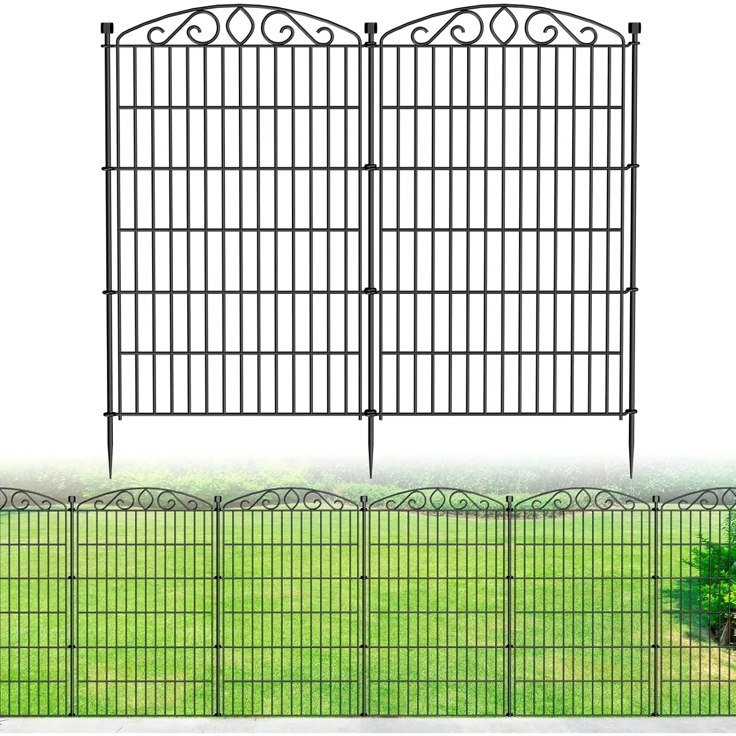 12-teiliger dekorativer Metall-Gartenzaun ohne Graben – 107 cm hoch / 8.1 m lang. Hoher Tierbarriere für Hunde & Kaninc…