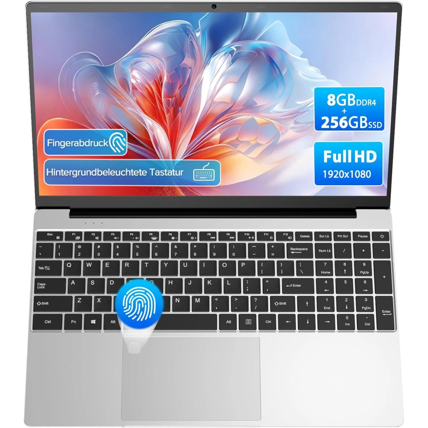 2026 Laptop Computer Notebook QWERTY mit Deutscher Tastaturfolie,15.6" IPS FHD Display,8GB RAM 256GB SSD,Celeron N5100,…