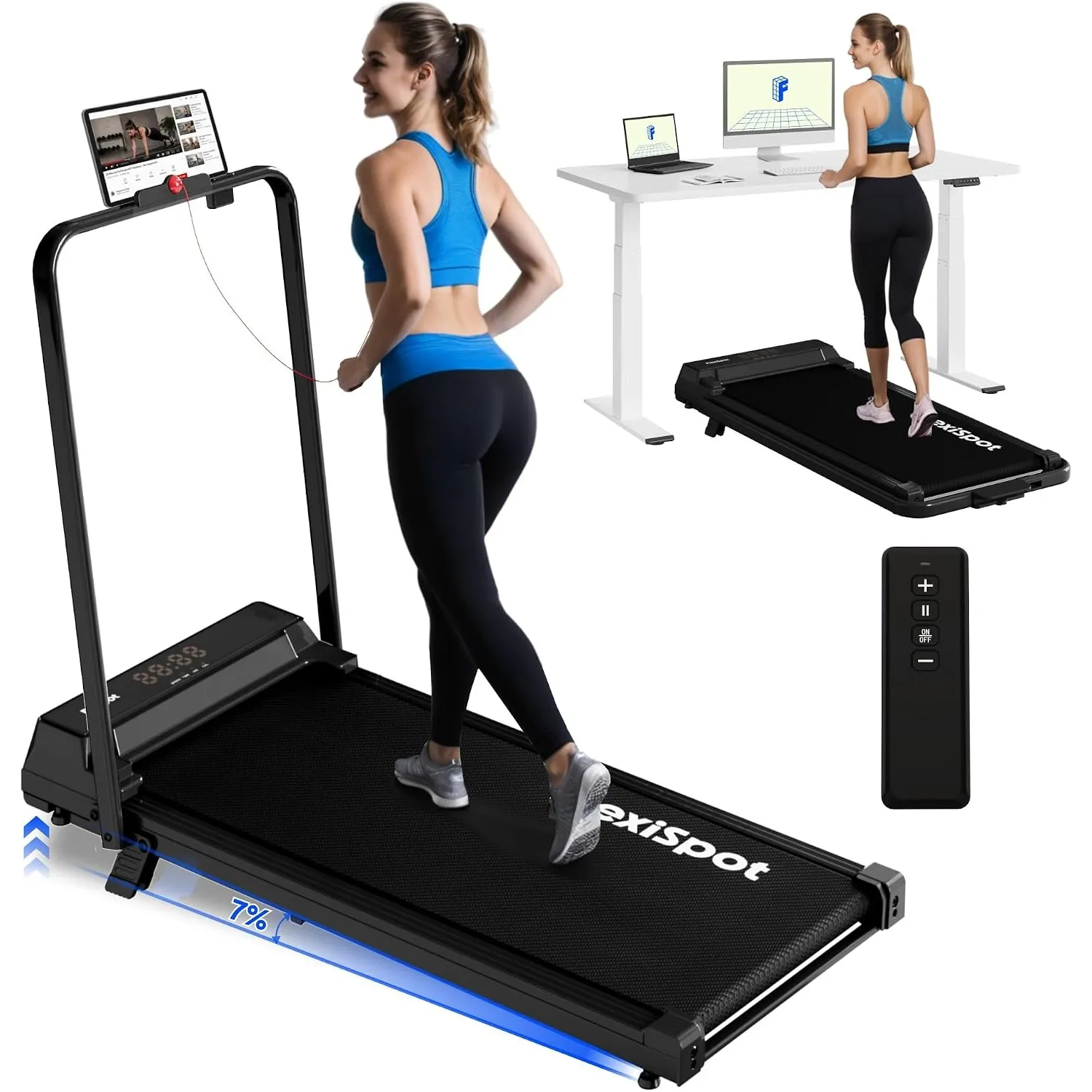 FlexiSpot Laufband mit 7% Steigung, 1–12 km/h, klappbarer Handlauf, bis 140 kg belastbar, LED-Display mit Fernbedienung…