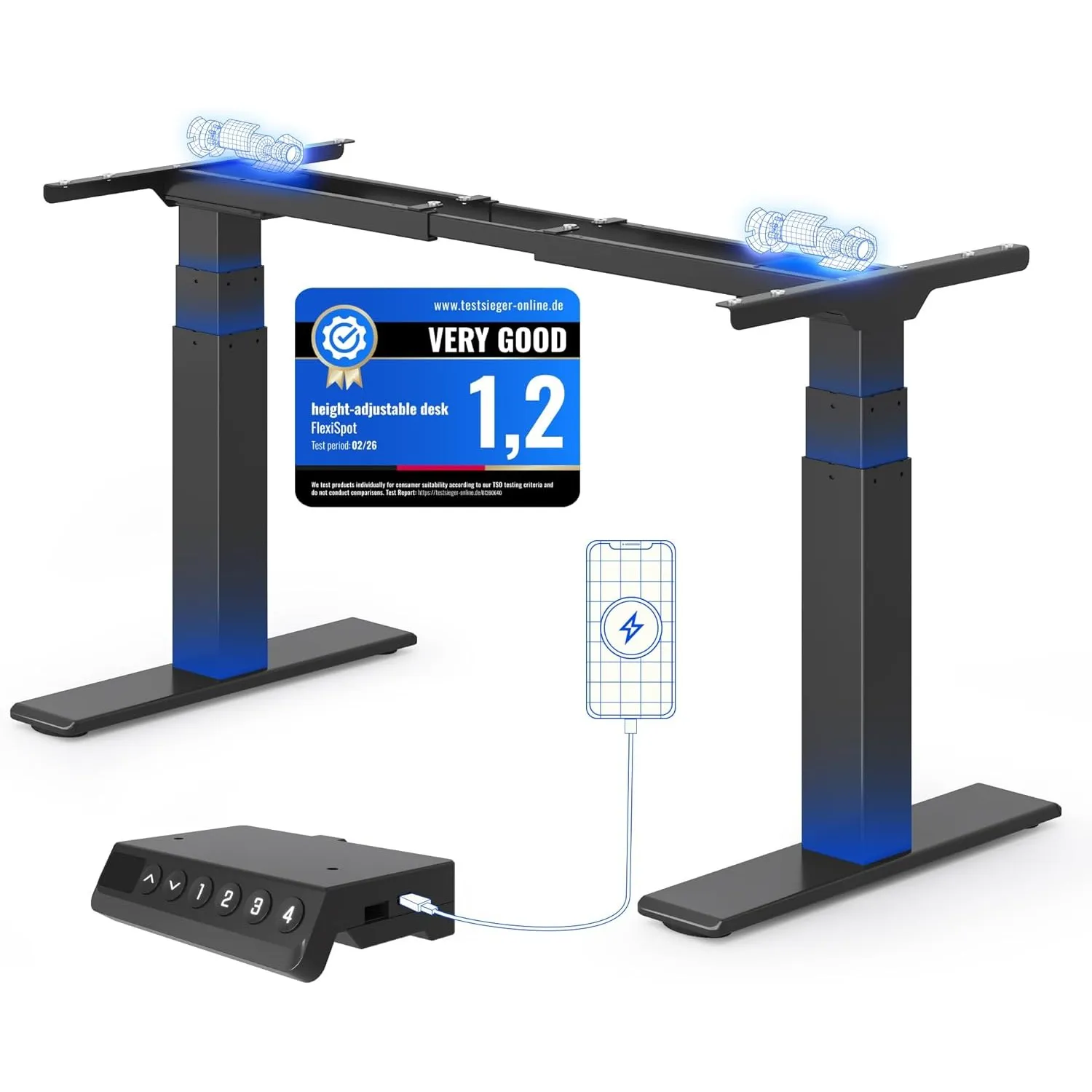 FLEXISPOT Höhenverstellbarer Schreibtisch Gestell, elektrisch mit 2 Motoren
