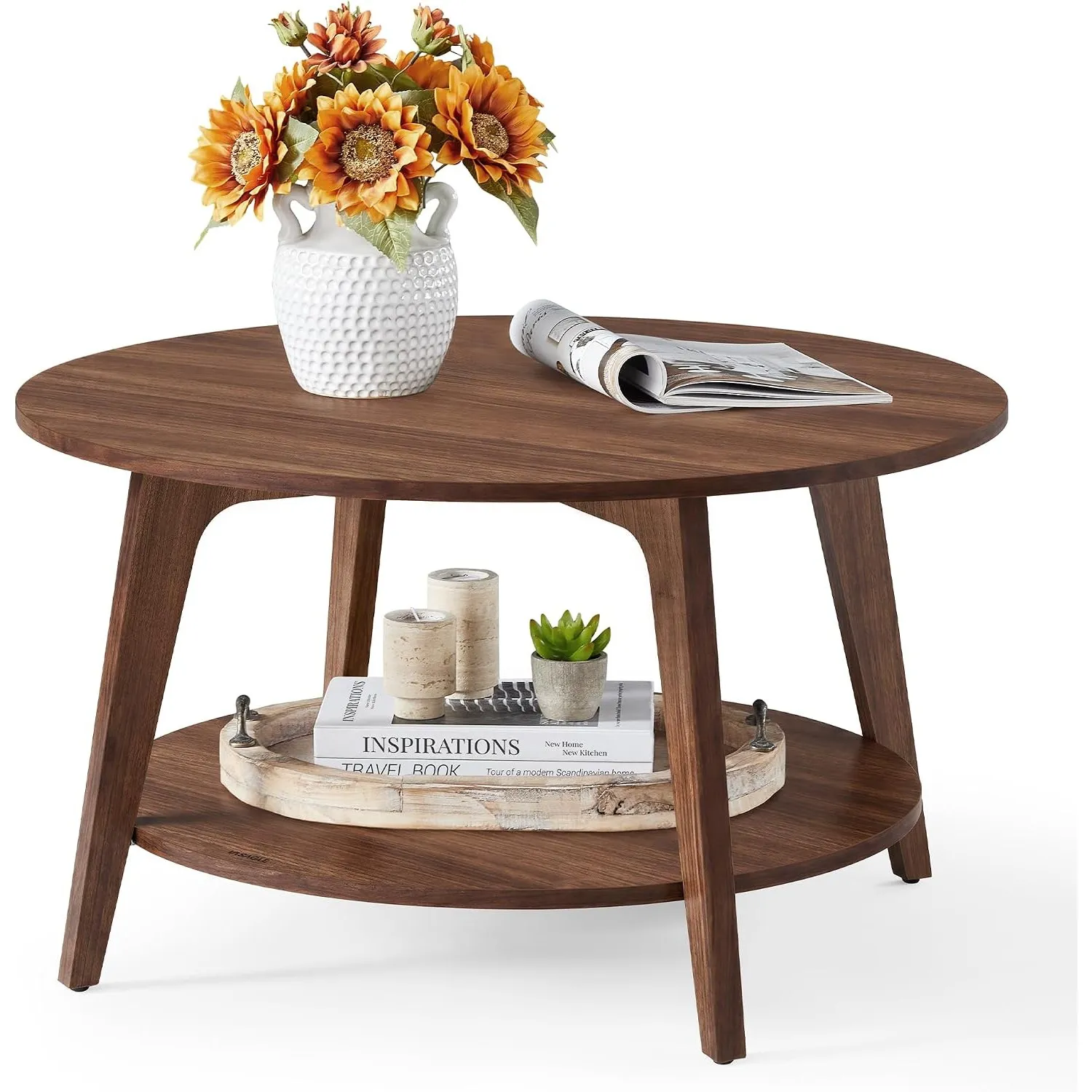 VASAGLE Couchtisch rund, Wohnzimmertisch 2 Ebenen, Kaffeetisch für Wohnzimmer, 80 cm d, 45 cm H, einfach zu montieren, …