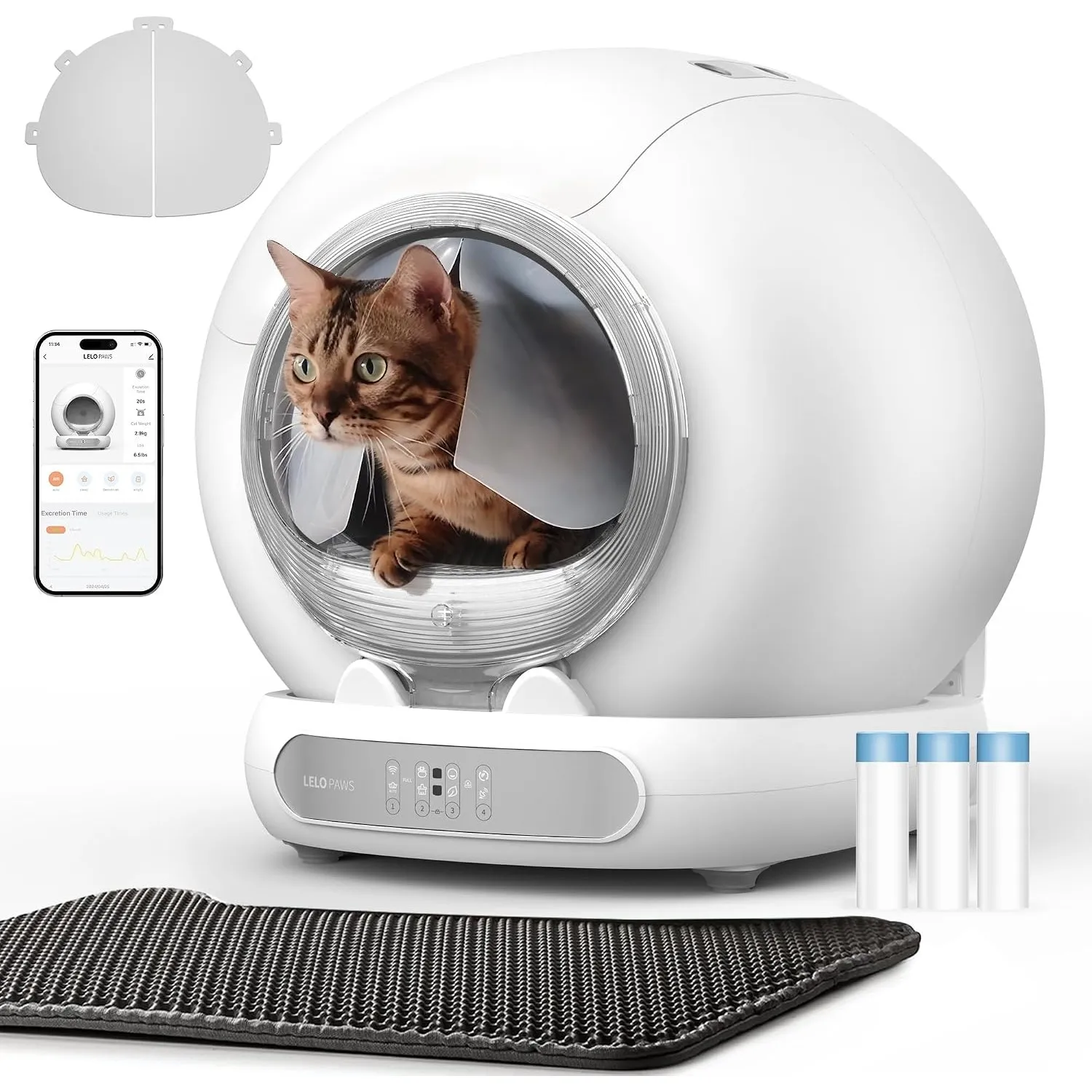 LELOPAWS Selbstreinigende Katzentoilette, 74L Katzenklo Selbstreinigend mit Türvorhang, Müllbeutel, Matte, APP Steuerun…