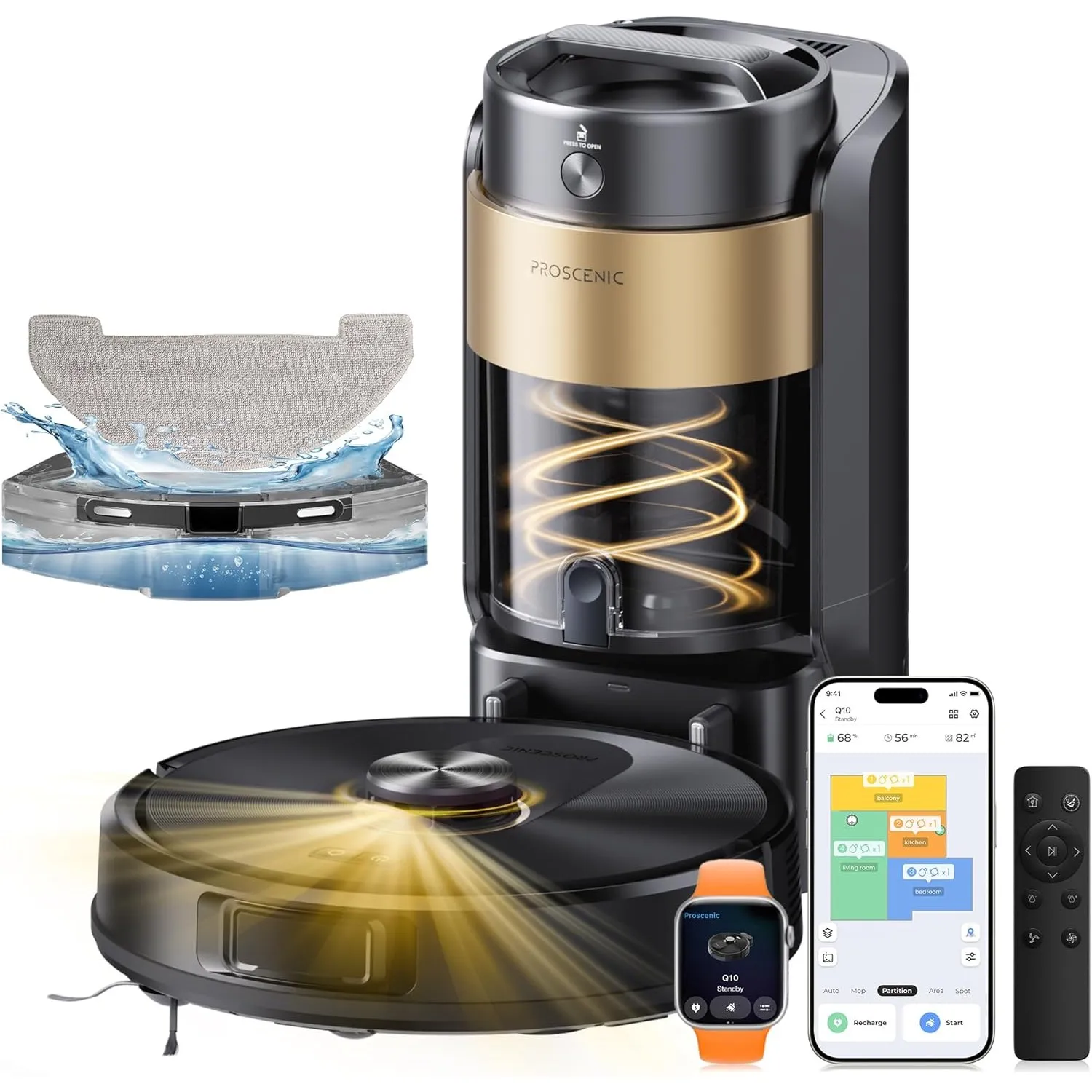 Proscenic Q20 Plus Saugroboter mit Wischfunktion, 10000Pa 200min Staubsauger Roboter mit Beutellose Entleerungsstation,…