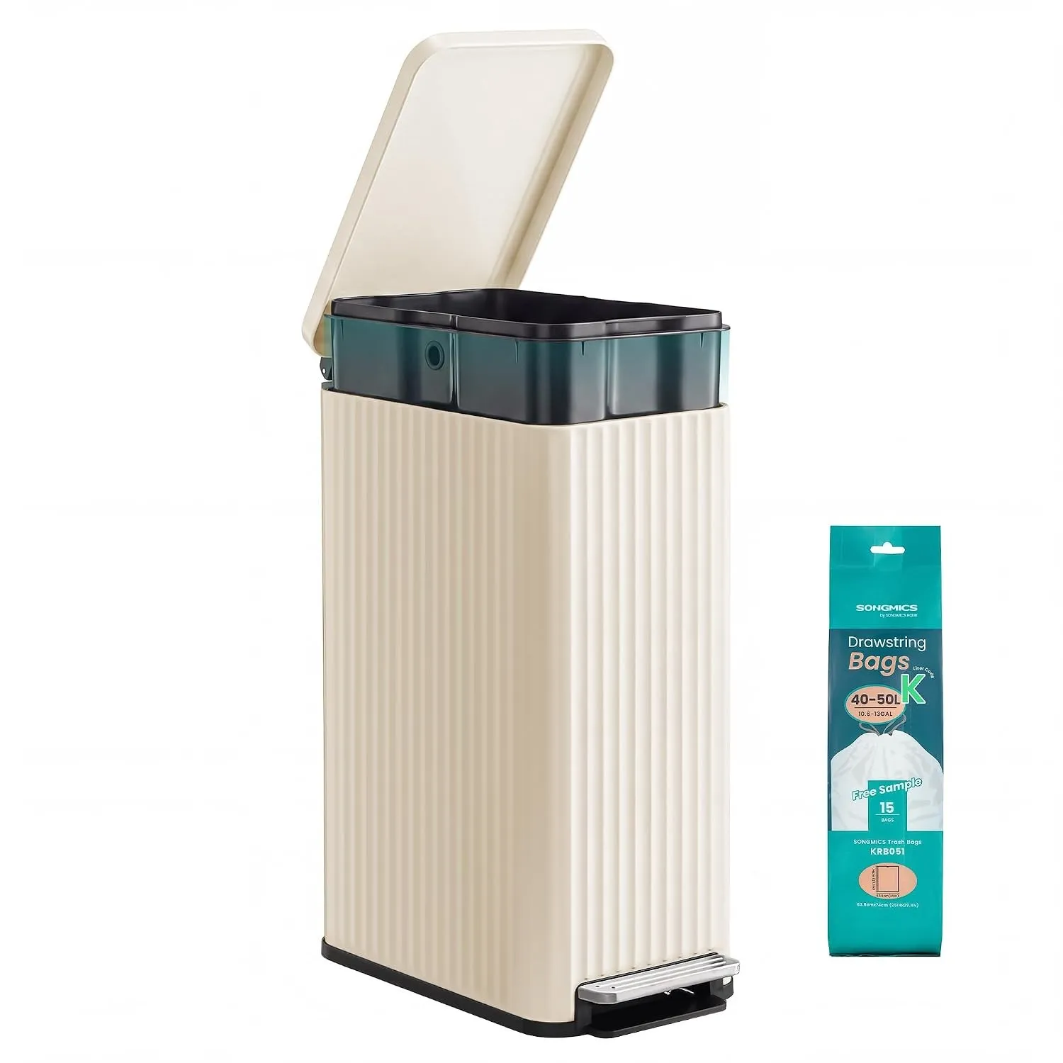 SONGMICS Mülleimer Küche, 50 L Tretmülleimer, Softclose, aus Stahl | Abfalleimer mit Pedal, mit Deckel, herausnehmbarer…