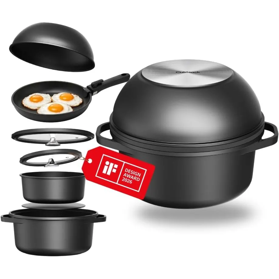 Topfset Induktion 8-teilig, Töpfe, stapelbar, abnehmbarer Griff