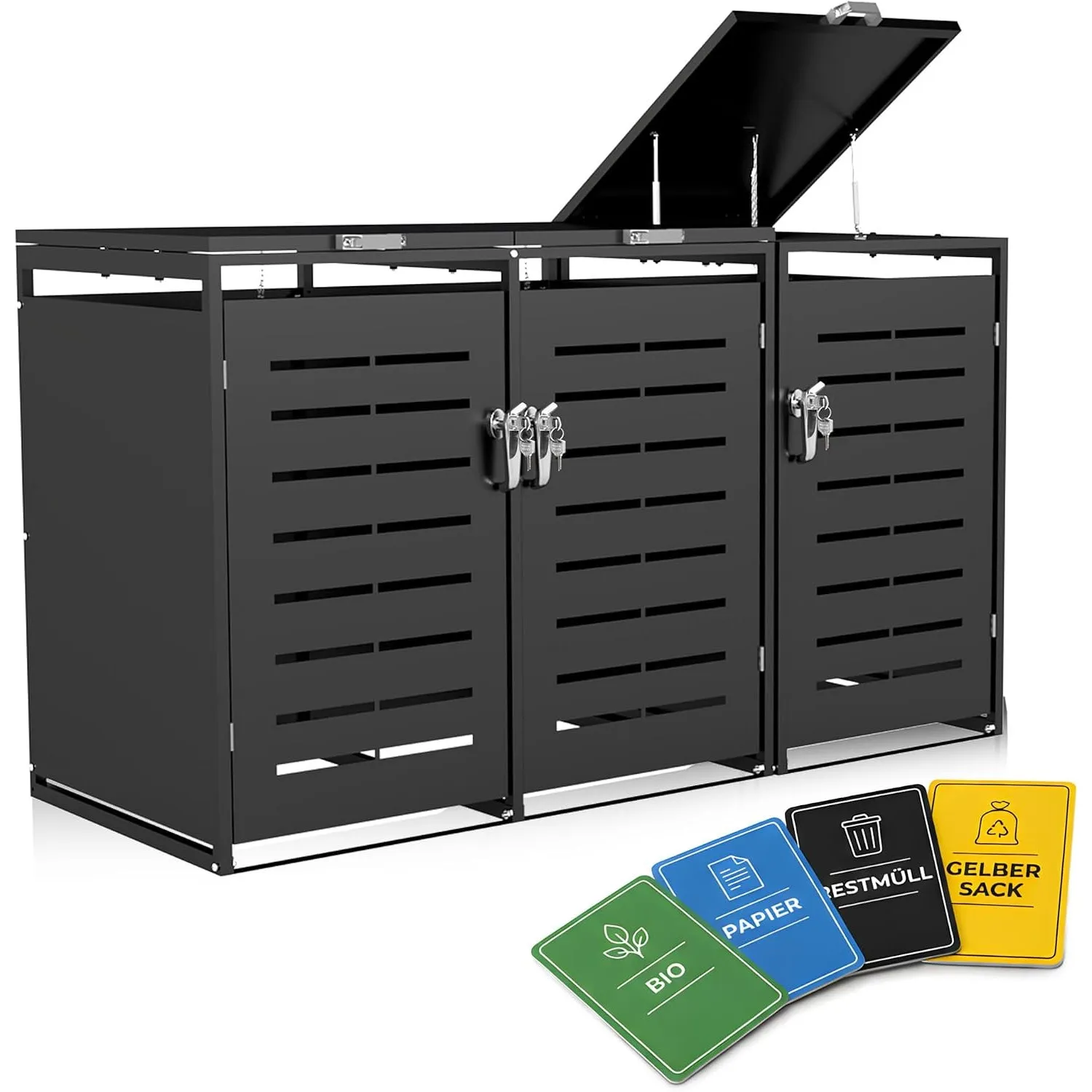 Mülltonnenbox 3er 240L für 3 Tonnen, verzinkter Stahl, Outdoor Anthrazit