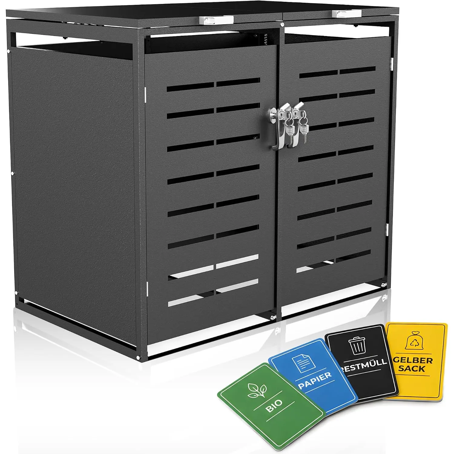 Mülltonnenbox 2er 240L für 2 Tonnen, verzinkter Stahl, Outdoor Anthrazit