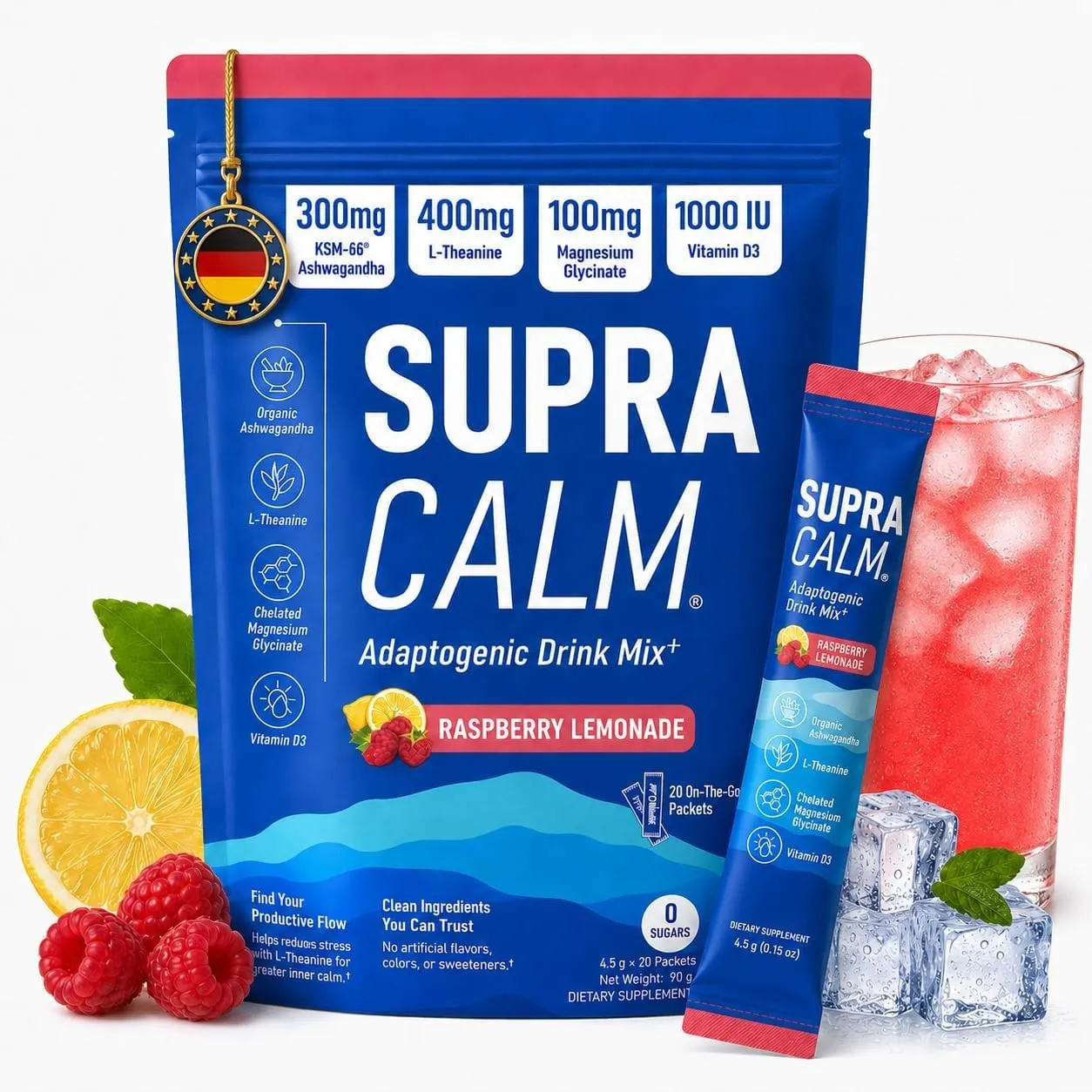 Jello Cortisol Senken Pulver, 20 Stücks Cortisol Cocktail Pulver zum Abnehmen mit Ashwagandha, Magnesiumglycinat, Vitam…