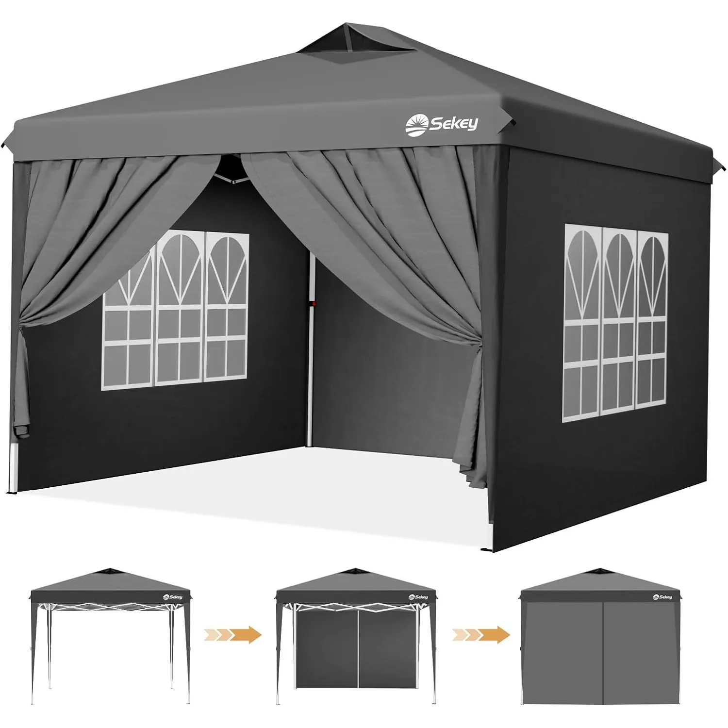 Sekey Pop Up Pavillon Wasserdicht Stabil Winterfest mit Seitenwänden, Faltpavillon 3 x 3 m, Camping Pavillion Faltbar P…
