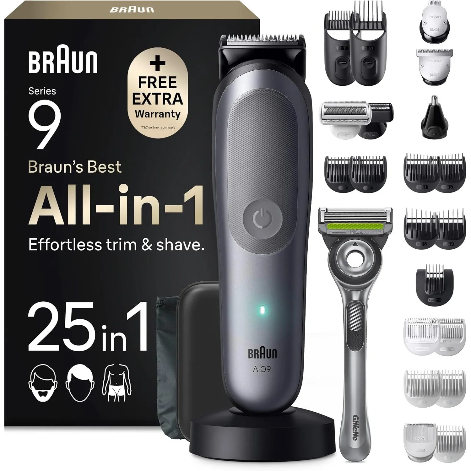 Braun Multigroom All-in-One Series 9, 25-in-1 Trimmer, AIO9565, Grau
