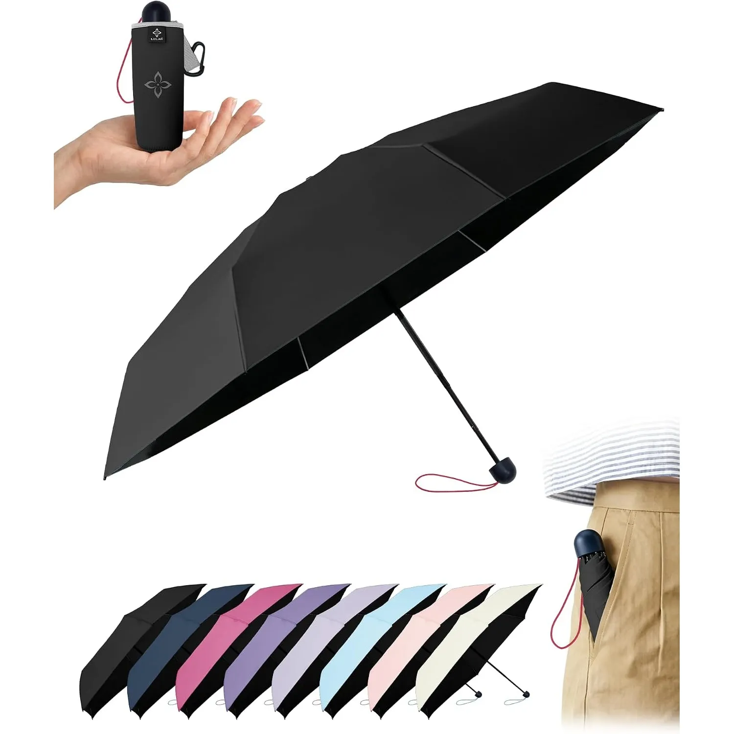 LILAC Mini Reise-Regenschirm, Kühlender UV-Schutz, leicht & kompakt