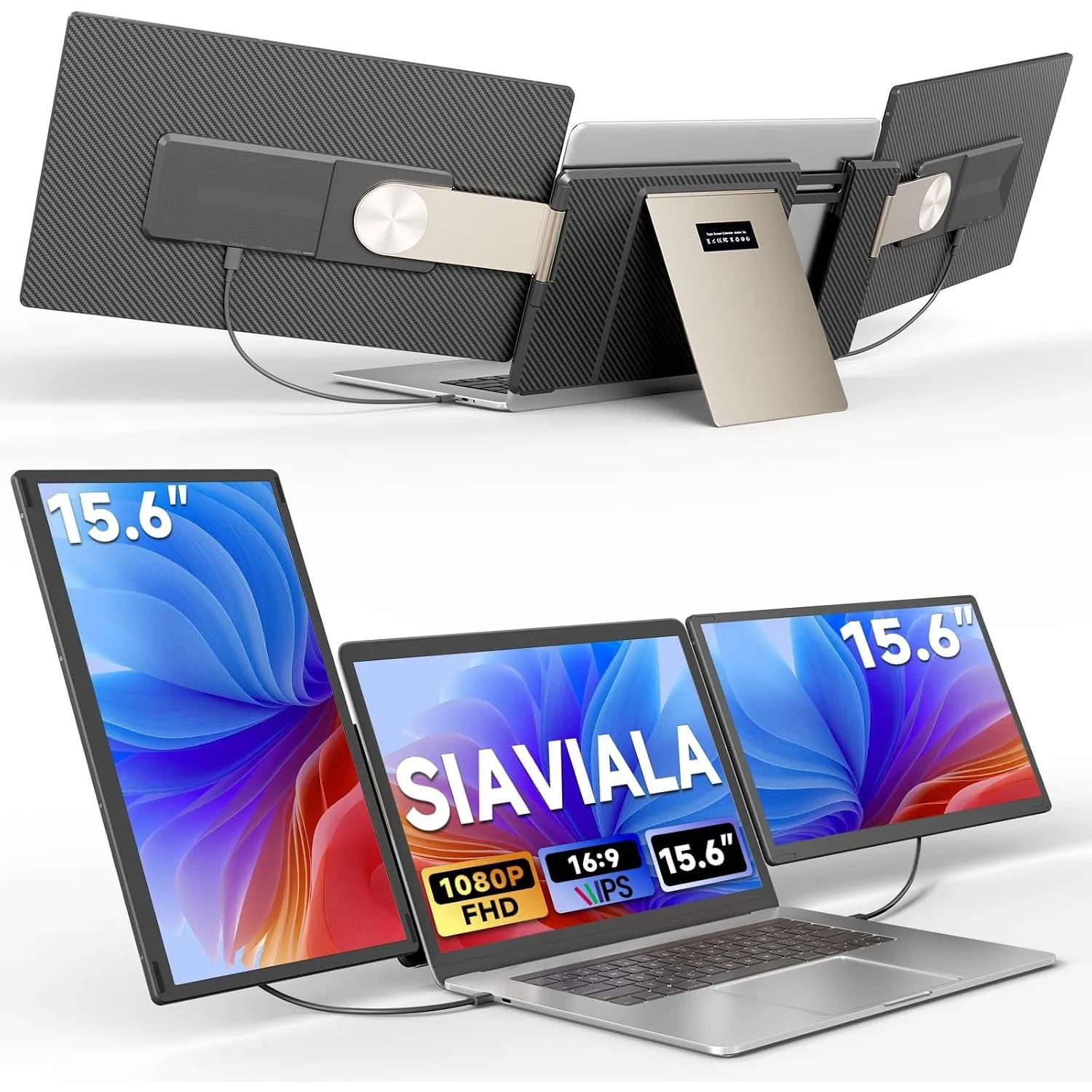 Laptop Bildschirm Erweiterung, 15.6” 1080P FHD Triple Laptop Monitor Erweiterung, Um 235° Drehbarer, Abnehmbarer Dreifa…