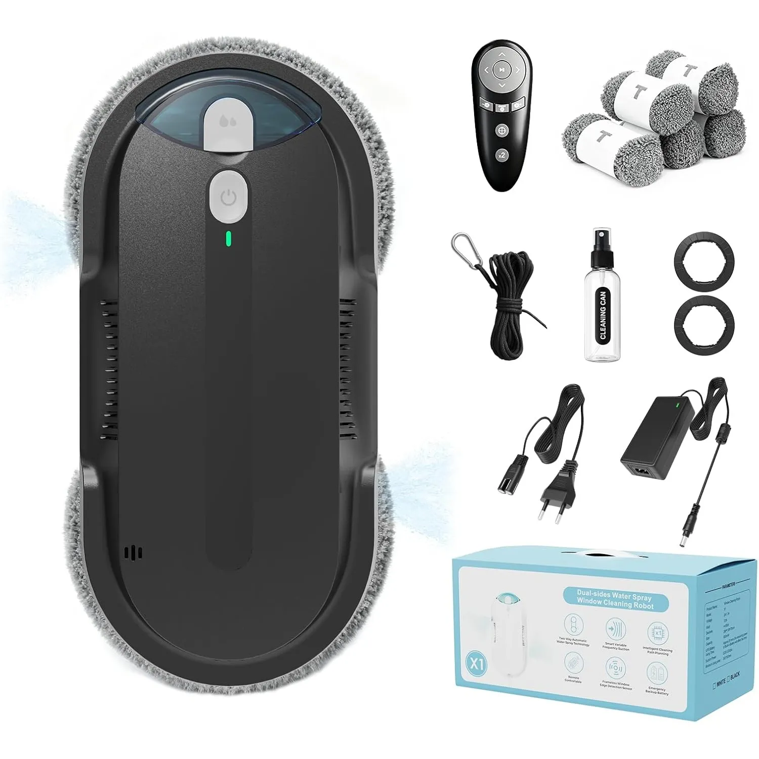 Fensterputzroboter mit Bidirektionaler Ultraschall-Wasserstrahl, Doppelhelix4800-6400Pa,Extern und Intern 85 ml Tank, K…