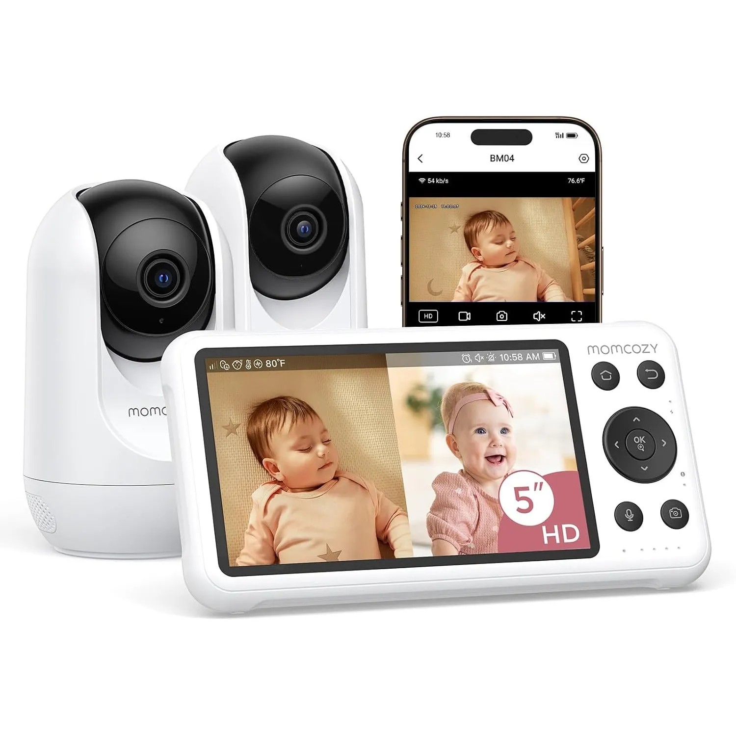Momcozy BM04 babyphone mit 2 Kamera, 5 Zoll Smart WLAN Baby Monitor