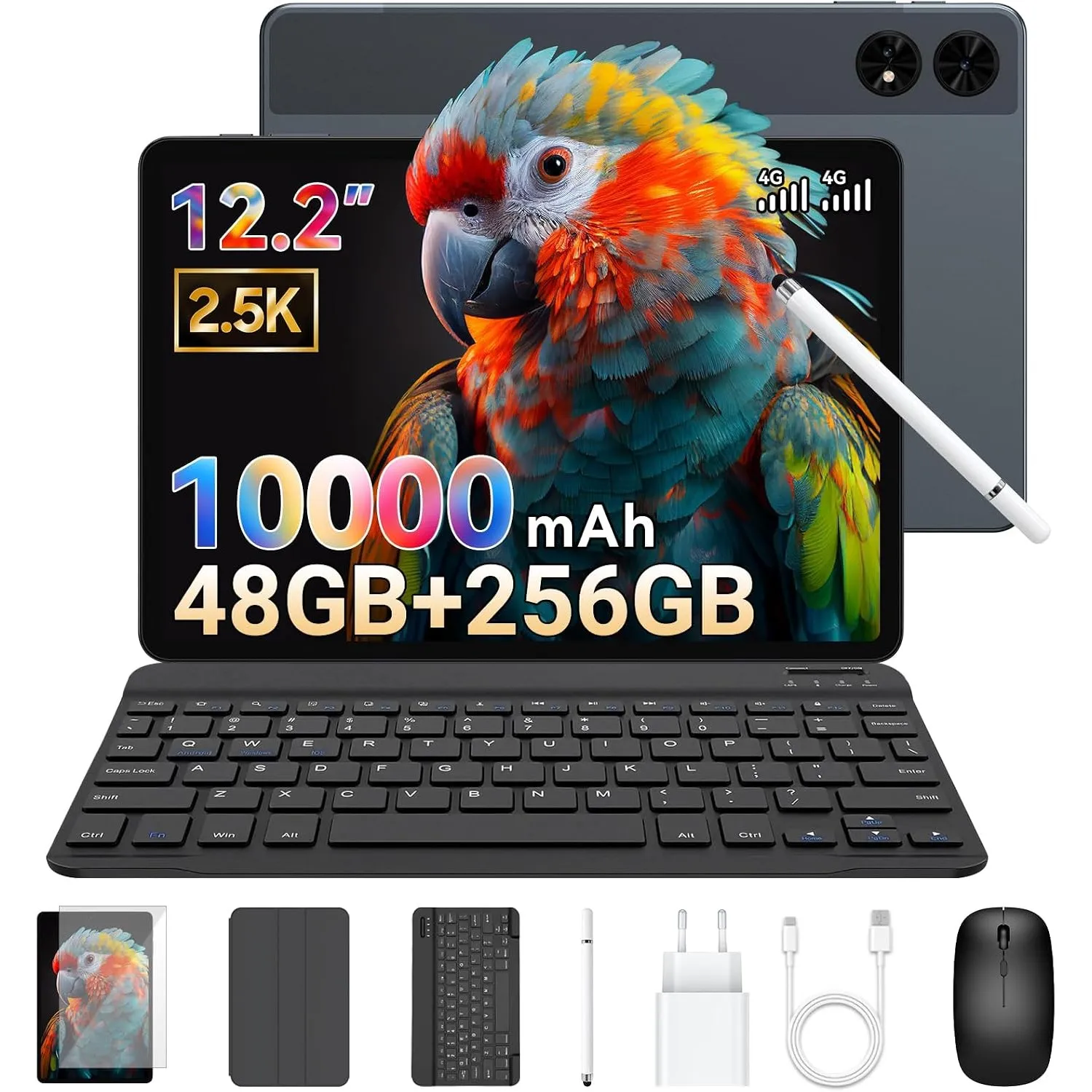 TABWEE 12 Zoll Tablet mit Tastatur und Stift, 48 GB + 256 GB, 10000 mAh