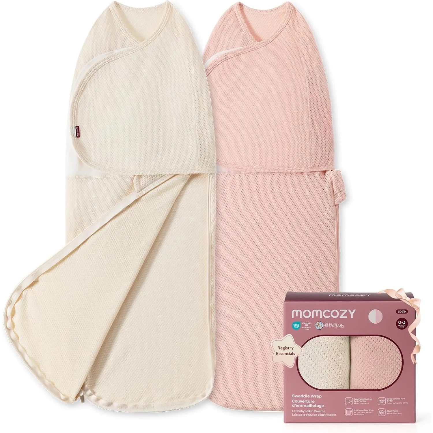 Momcozy Pucksack Baby 0-3 Monate, Atmungsaktives Netz 100% Baumwolle, Sommer Pucksack Neugeborene, Moro-Reflex, 2er Set…