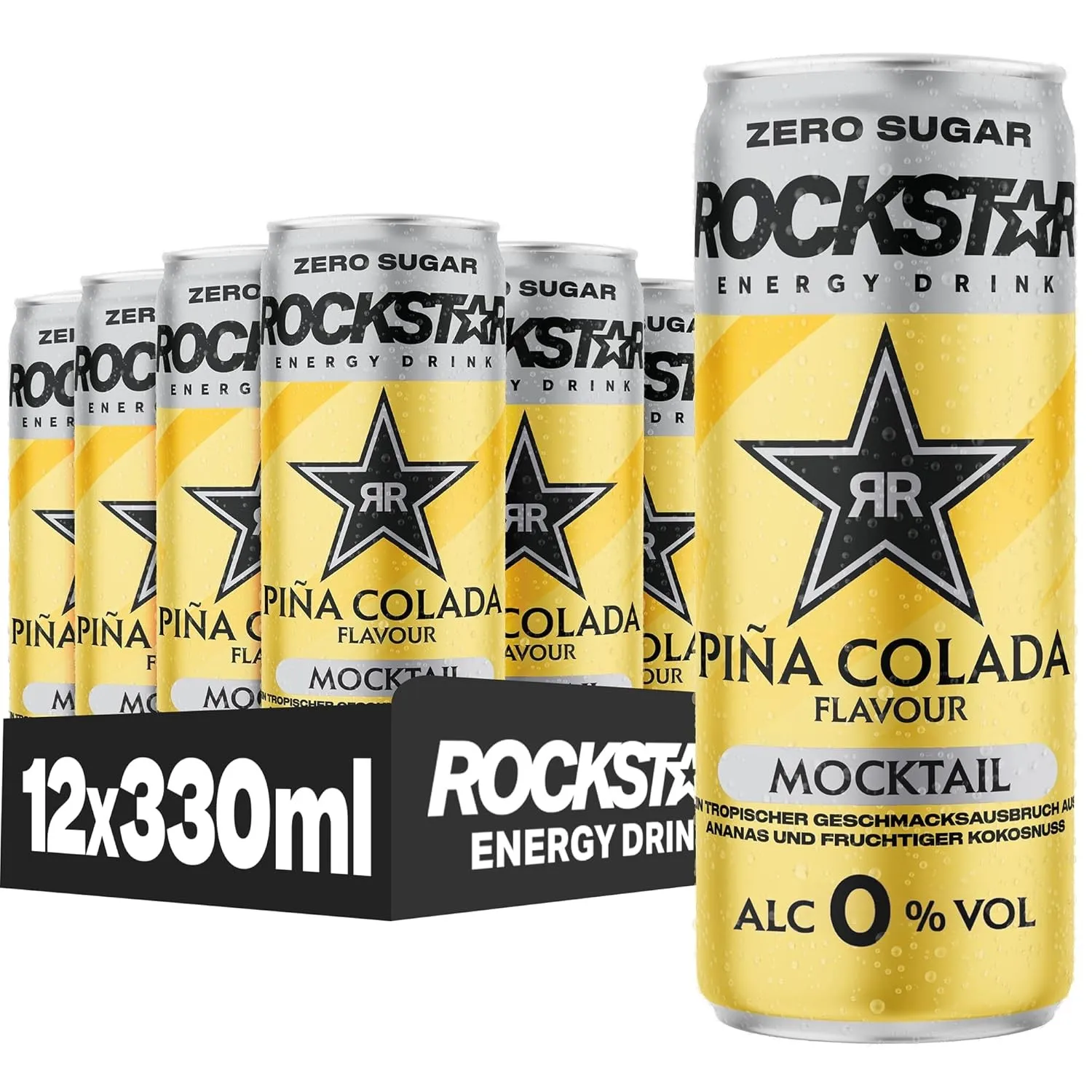Rockstar Energy Drink Mocktail Piña Colada Zero Sugar, EINWEG (12 x 330 ml) – Piña-Colada-Geschmack mit Ananas & Kokosn…