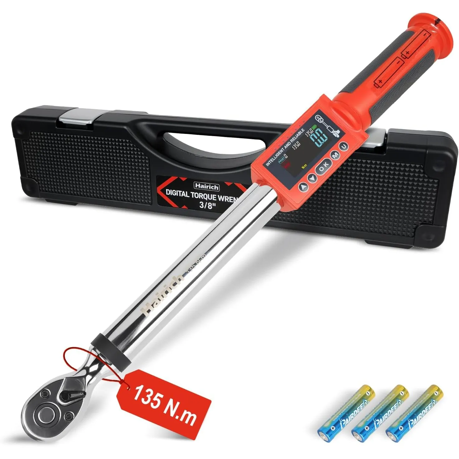 Hairich 3/8 Zoll Digitaler Drehmomentschlüssel, 6–135 Nm, ±2% Genauigkeit, mit Farbdisplay, Signalton & LED-Warnung – P…