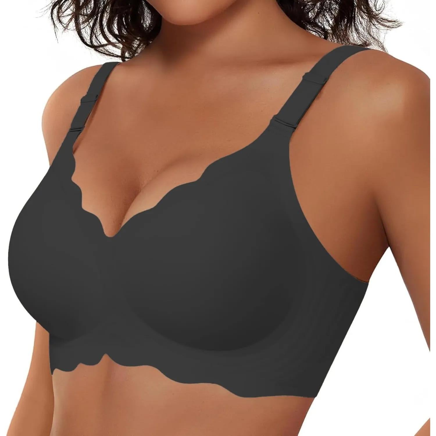 BH Damen Ohne Bügel, Soft Seamless BH Jelly Push Up Bügelloser BHS, V-Ausschnitt, Creamy Komfort, Nahtloser Entlastungs…