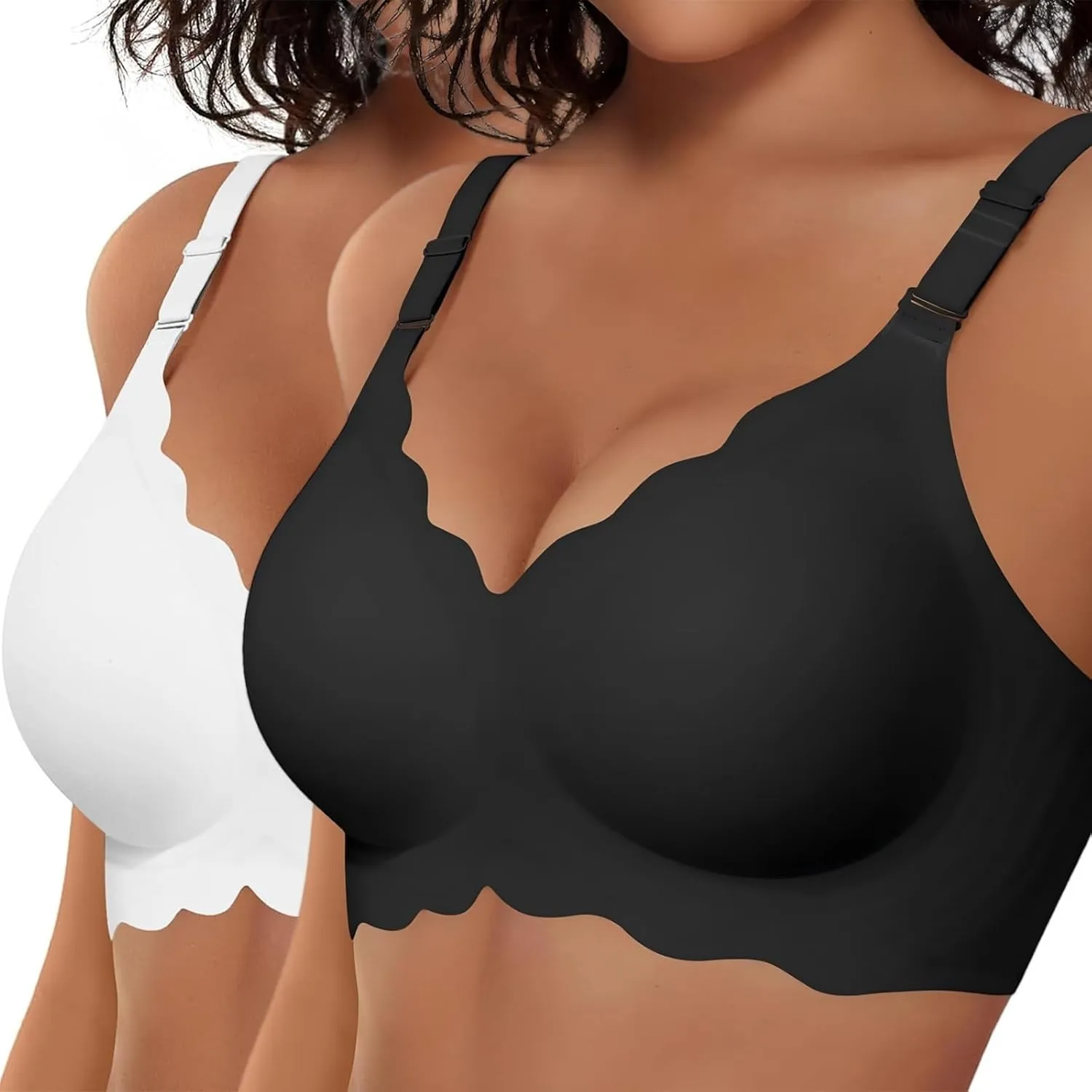 BH Damen Ohne Bügel, Soft Seamless BH Jelly Push Up Bügelloser BHS, V-Ausschnitt, Creamy Komfort, Nahtloser Entlastungs…