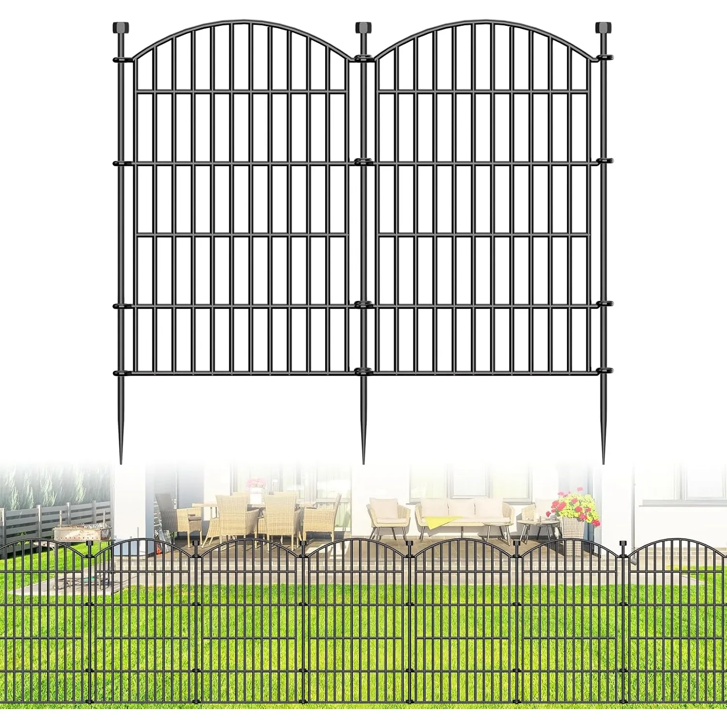 10 Paneele Dekorative Gartenzaun, 80 cm (H) x 5,2 m (L) Steckzaun