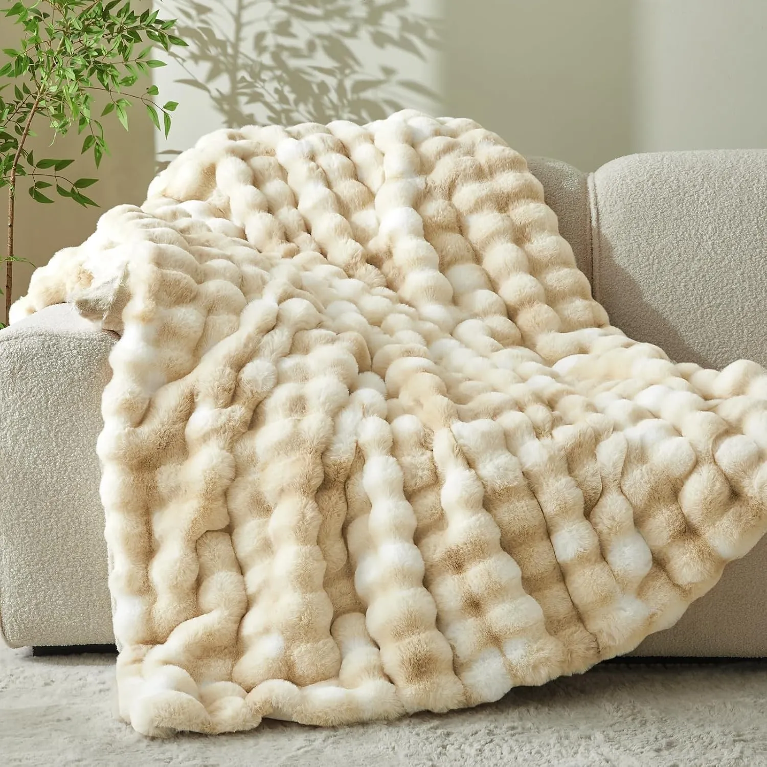 BEDELITE Bubble Fellimitat Kuscheldecke Flauschig Decke 150x200