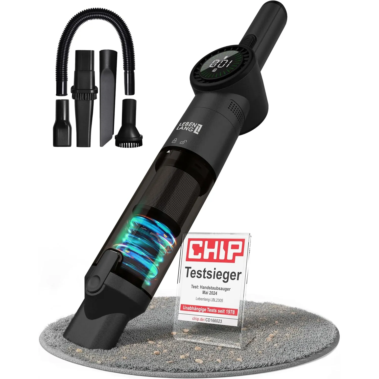 LEBENLANG Handstaubsauger Akku TESTSIEGER - Dual-Filter & Li-Ion & 17000PA | Handstaubsauger Auto Staubsauger stark Han…