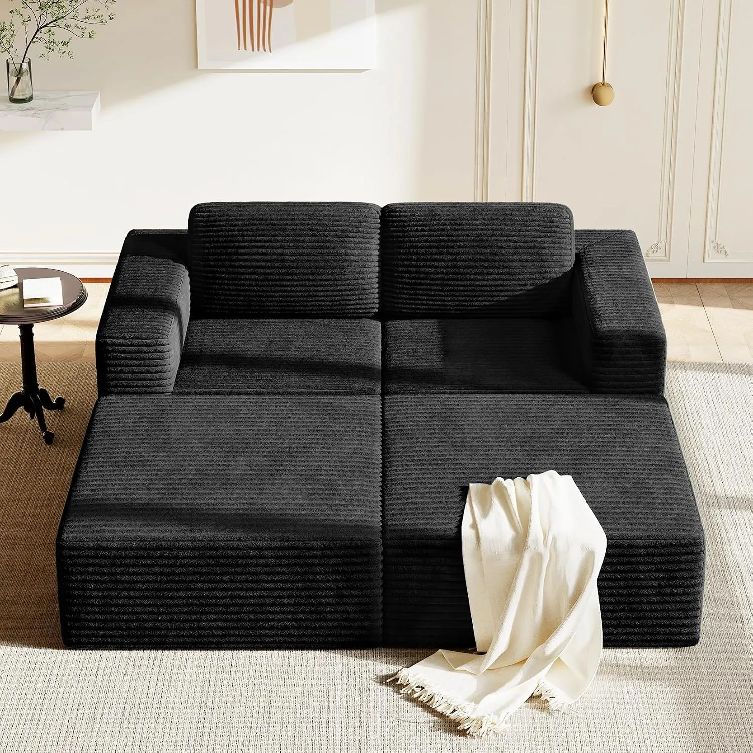 Vesgantti 202 cm Modulares Ecksofa, 2-Sitzer Sofa mit Schlaffunktion aus Cord, mit Federkern & 3D-Schaum, extra tiefer …