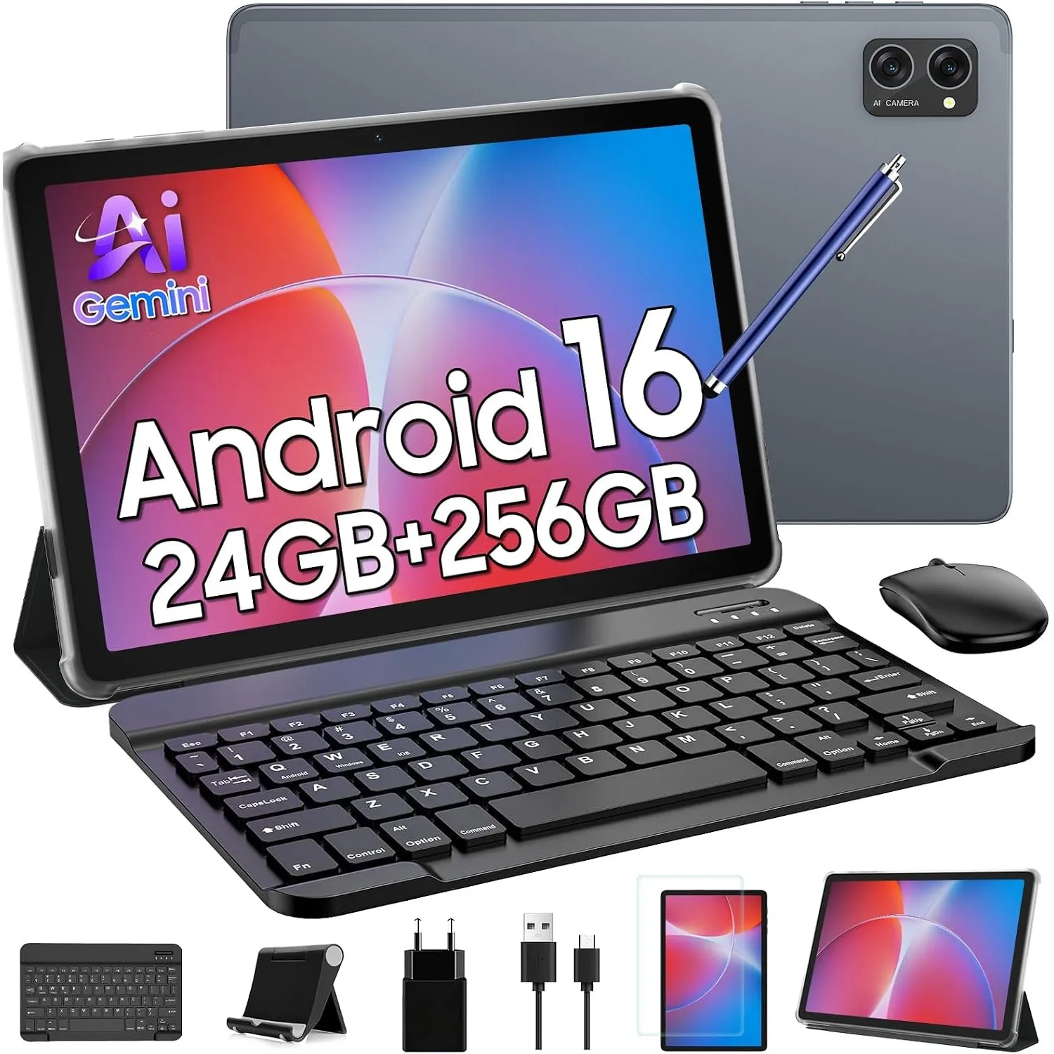 TABWEE Android 16 Tablet mit Tastatur und Stift, 24 GB+256 GB (2 TB TF)