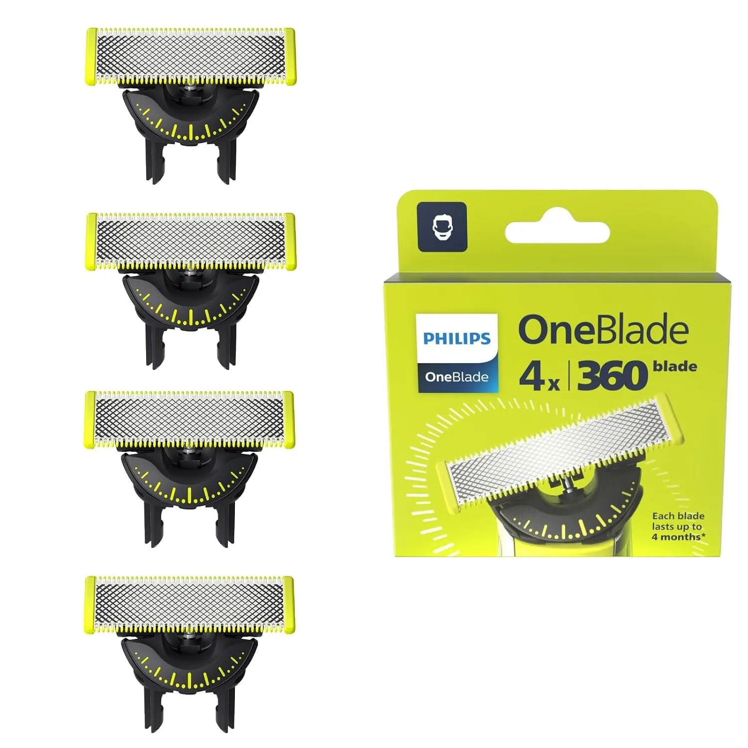 Philips OneBlade Original 360-Klingen, passend für alle OneBlade und Pro Modelle, original von Philips, 4er-Pack (Model…