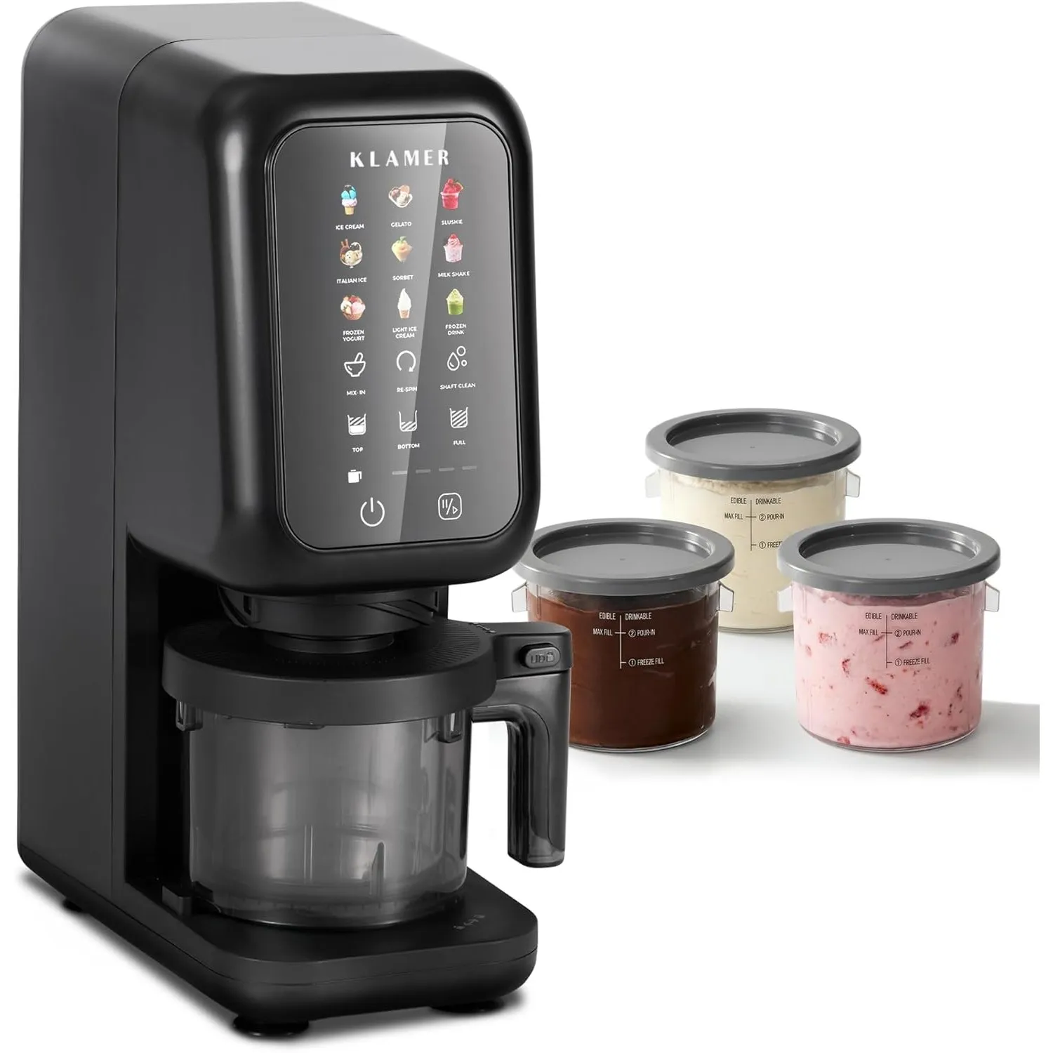 KLAMER Eismaschine, 12 Programme für Eiscreme, Gelato, Sorbet, Frozen Yogurt, Slushie & Milkshake, Micro-Püree-Prinzip …