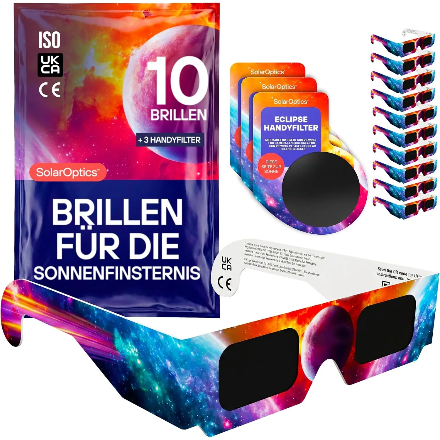 Sonnenfinsternisbrille mit Handy-Filter – ISO 12312-2 & CE-zertifiziert, Sichere Sonnenbeobachtung + Smartphone Filter …