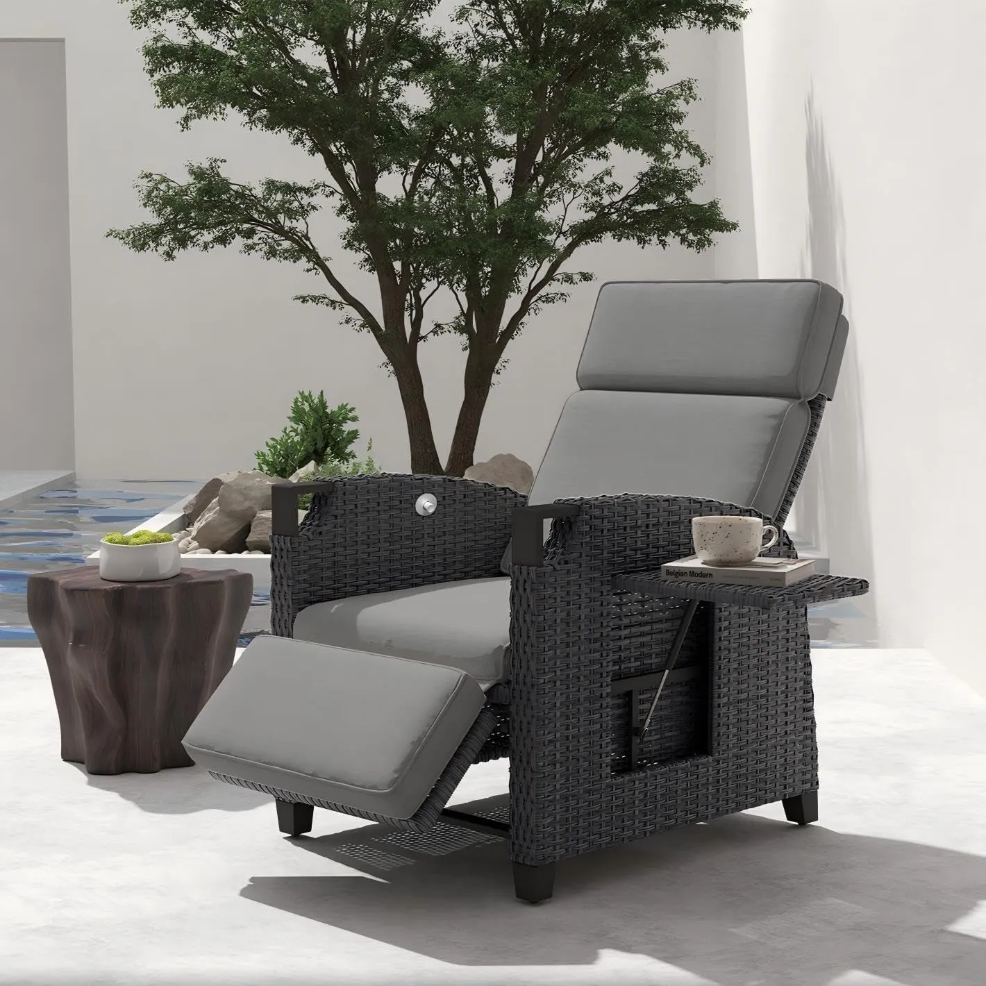 UDPATIO Liegesessel mit Sitzkissen Gartensessel Wetterfest 150° Verstellbare, Rückenlehne Rattan Sonnenliege mit Beiste…