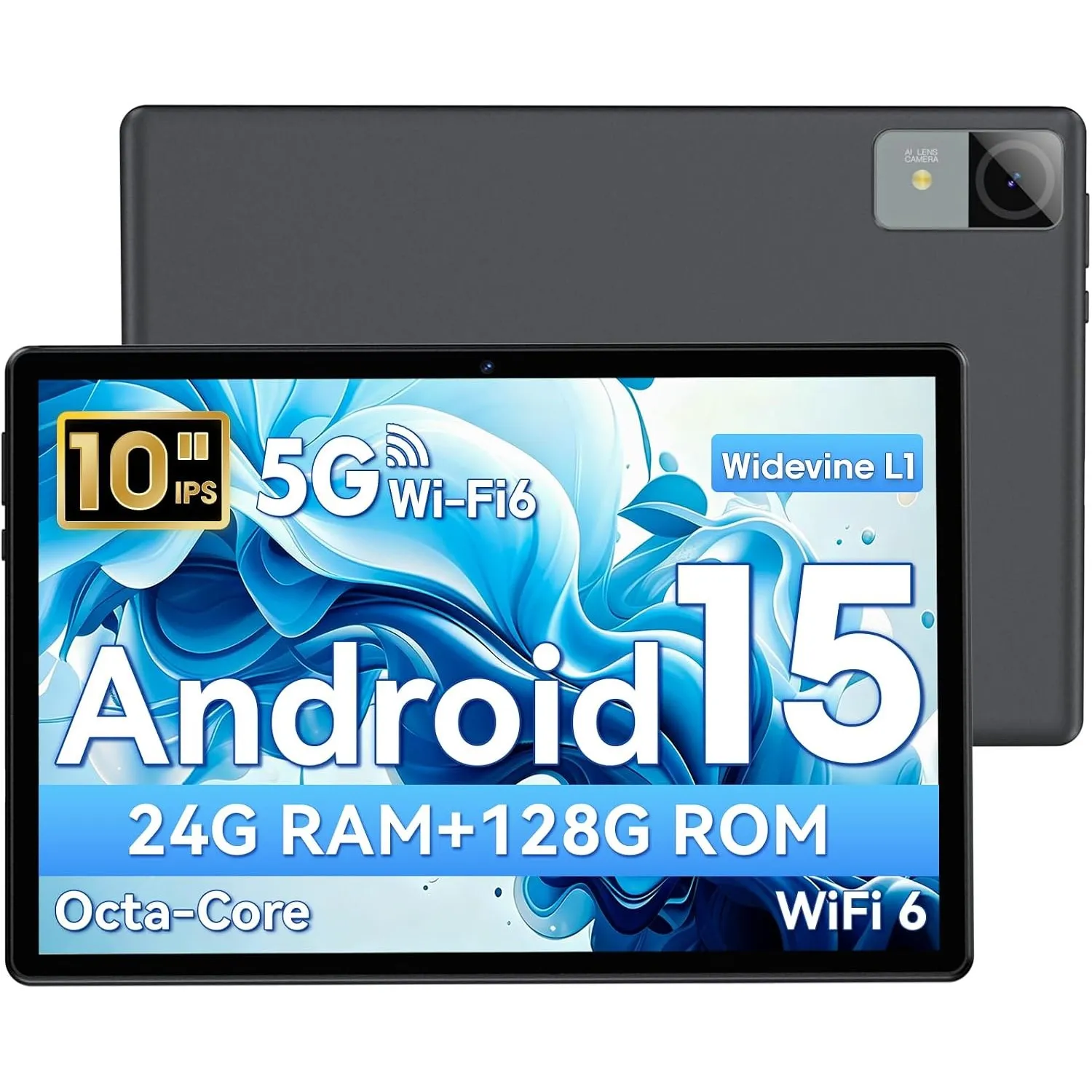 Tablet 10 Zoll, Android 15 Tablets, Unisoc T30 Quad-Core, 18 GB RAM + 128 GB ROM + 1 TB TF, 1280x800 HD IPS Display, 5M…