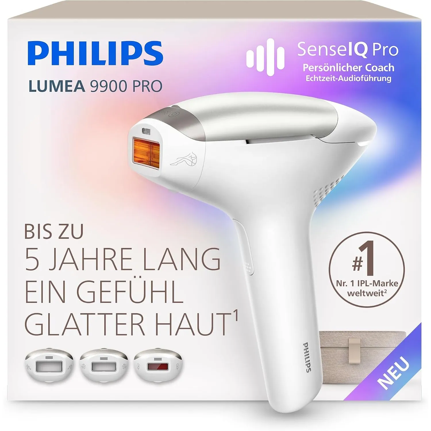 Philips Lumea 9900 Pro IPL-Haarentfernungsgerät - Bis zu 5 Jahre lang ein Gefühl glatter Haut¹, Anwendung zu Hause, 3 A…