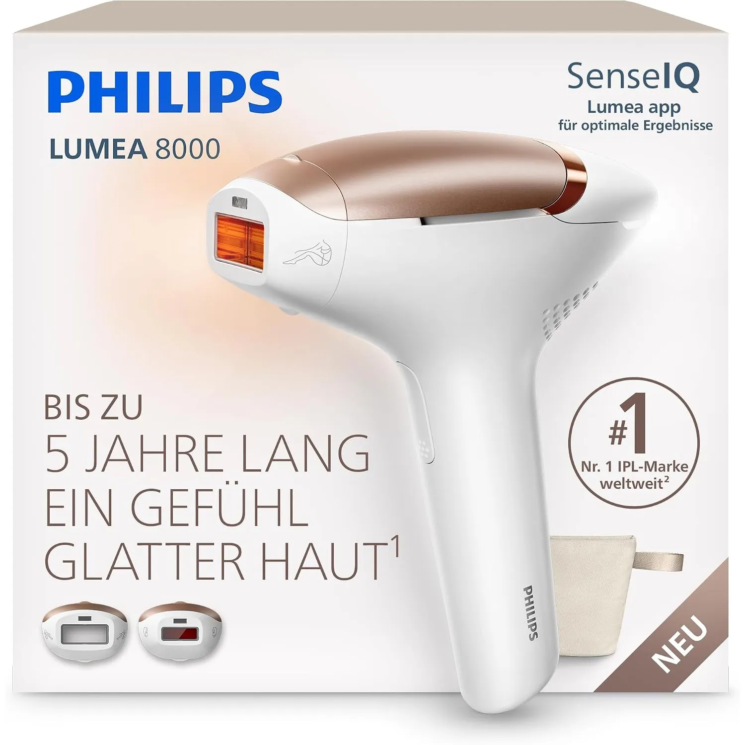 Philips Lumea 8000 IPL-Haarentfernungsgerät - Bis zu 5 Jahre lang ein Gefühl glatter Haut¹, Anwendung zu Hause, 2 Aufsä…
