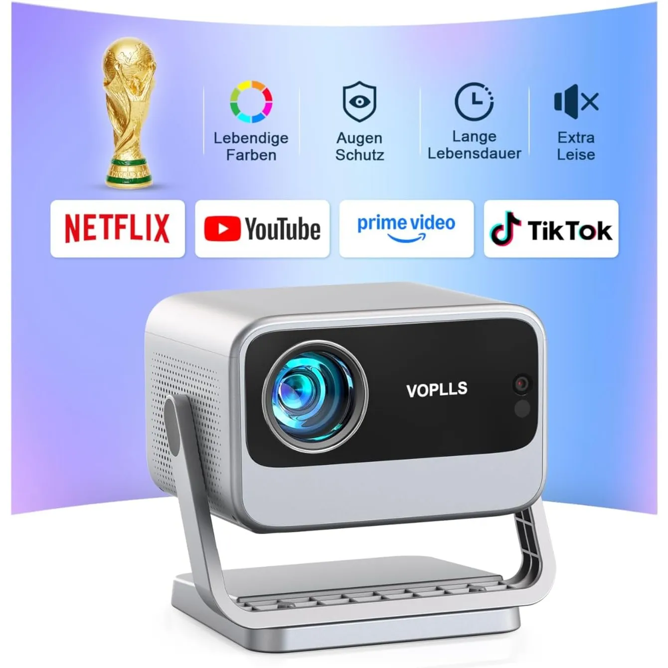 Smart Beamer 4K【Netflix vorinstalliert & Dolby Audio】 VOPLLS 35000L Autofokus & Trapezkorrektur Beamer Heimkino, Full H…