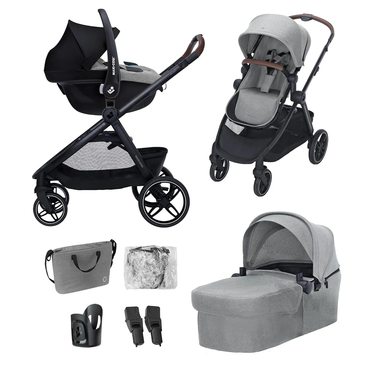 Maxi-Cosi Zelia Select+, Baby Kinderwagen 3 in 1 mit Kindersitz, 0–4 Jahre (0–22 kg), Einhändig Klappbares Kinderwagen …