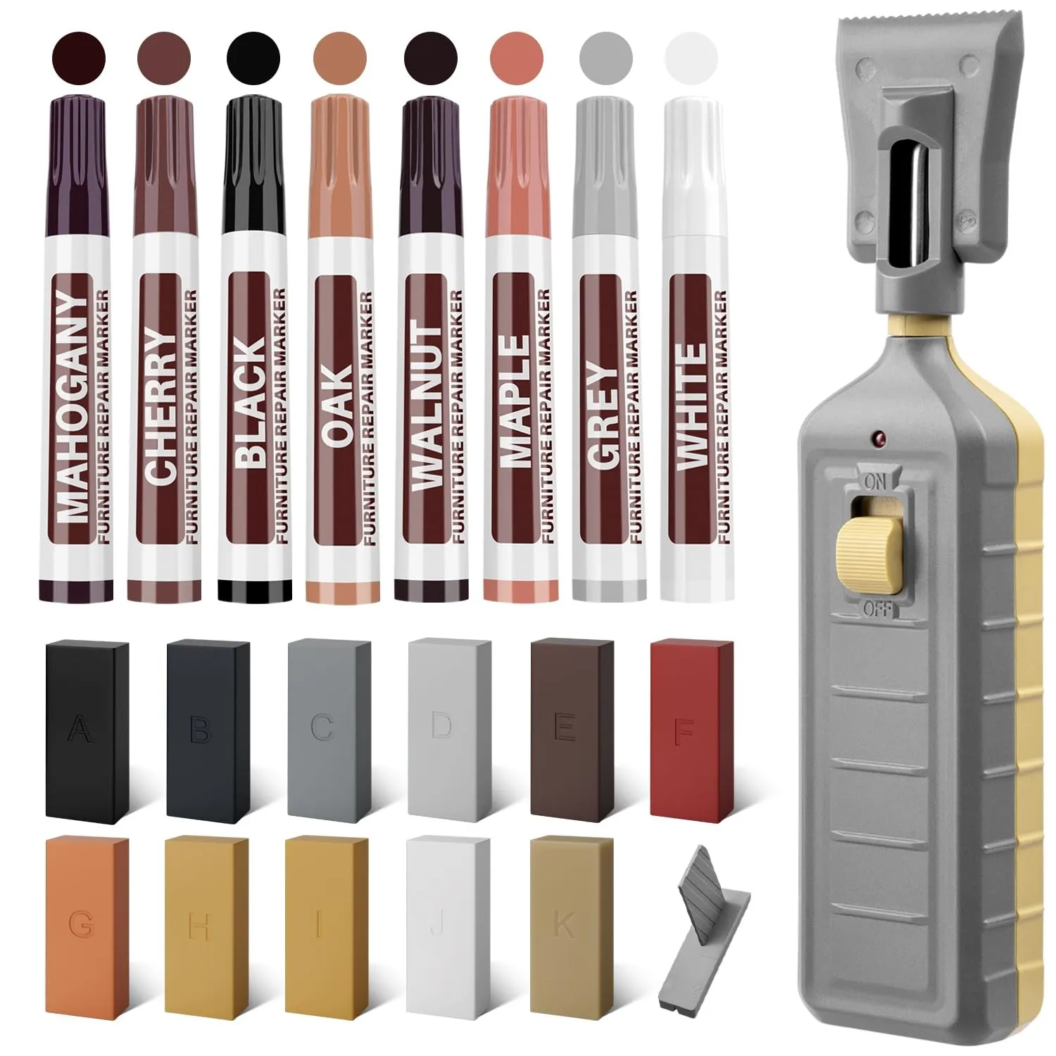 NYBQ Laminat Reparaturset, 24 Stück Holz Parkett Reparaturset Neuem Upgrade-Schmelzwerkzeug, 11 Farben Hartwachs für Ho…