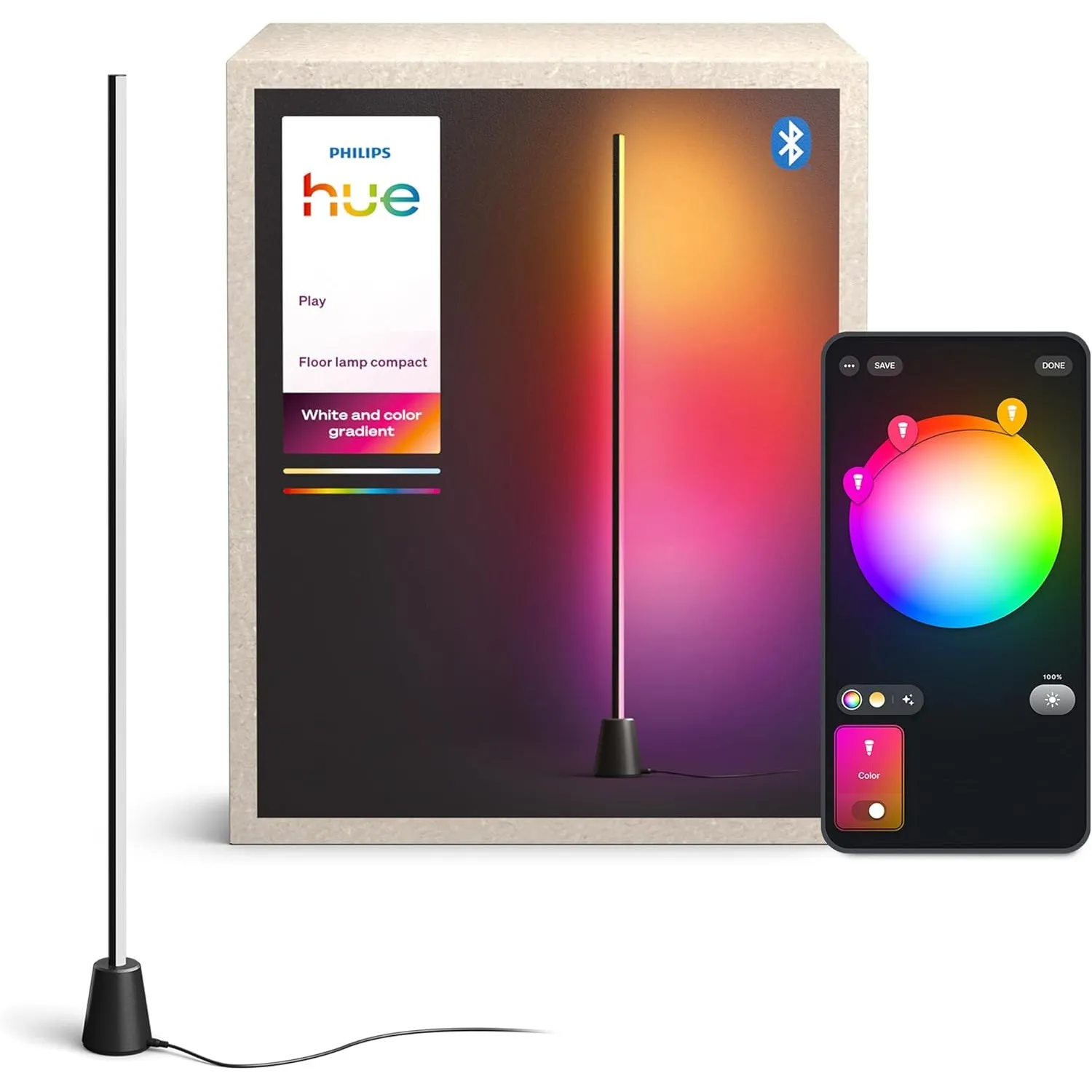Philips Hue Play Stehleuchte, RGBWWIC LED, 122 cm, Mehrfarbige Farbverläufe, Smart Lighting, Alexa, Google Home, Apple …