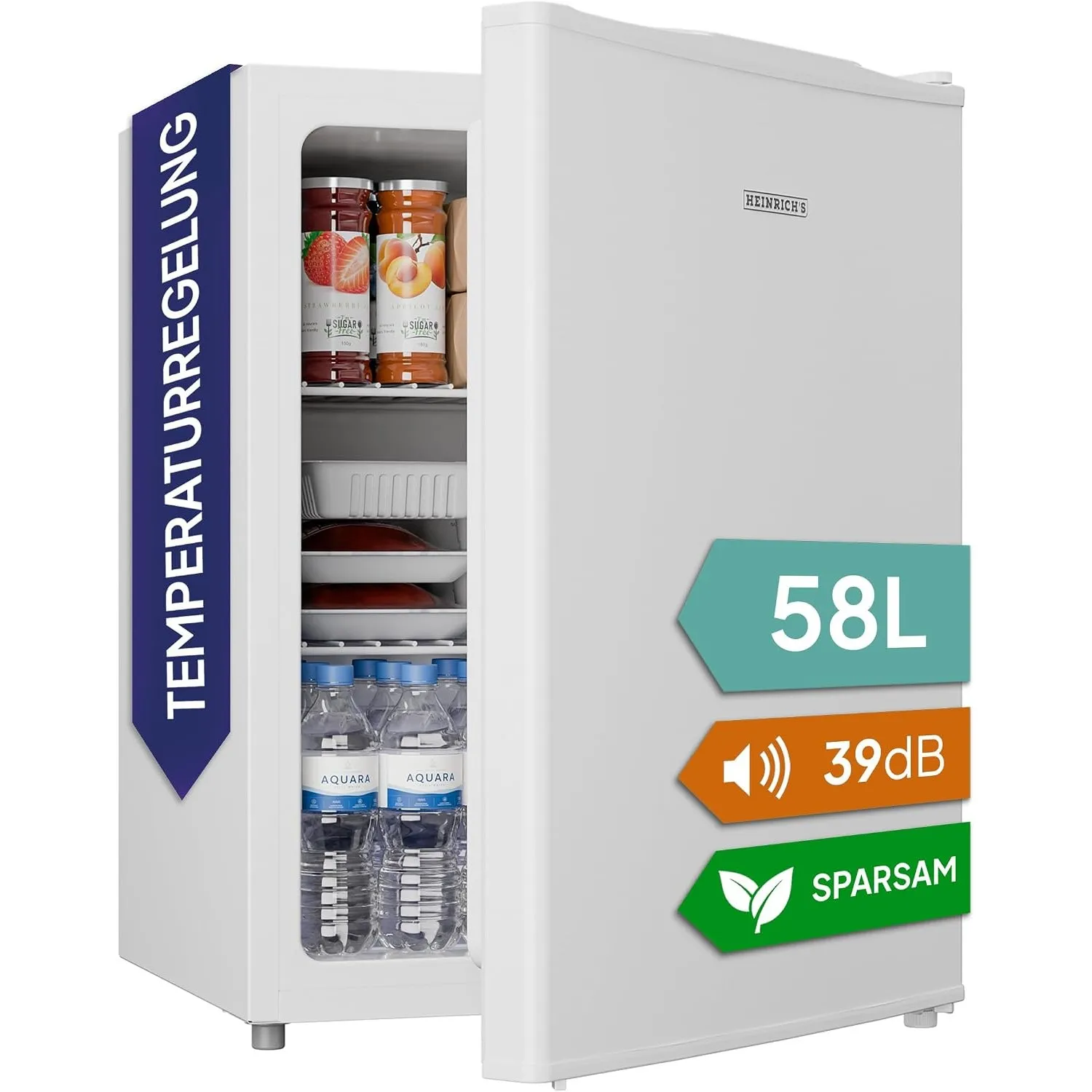 Heinrich´s Getränkekühlschrank 58L,klein, Mini-Kühlschrank für Dosen, Flaschen, Snacks, modernes Design, Tisch-Kühlschr…