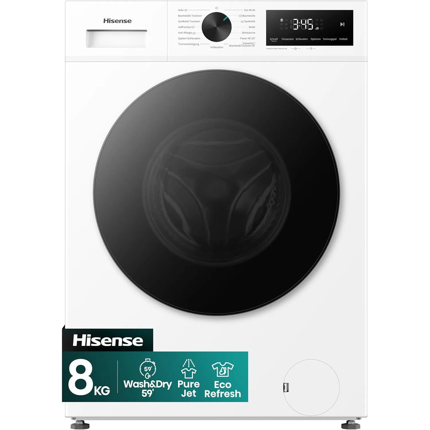 Hisense WD1I8042BWP2 Waschtrockner, 8 Kg, 1400 U/Min, 15 Programme, Automix-Waschmittelschubfach, Pure Jet, Wash&Dry 59…