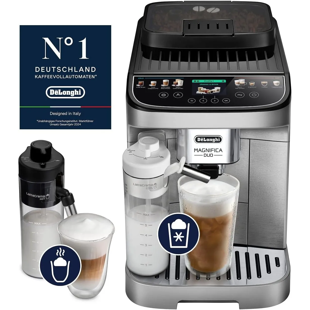 De'Longhi Magnifica Duo – Kaffeevollautomat 20 Getränke Silber