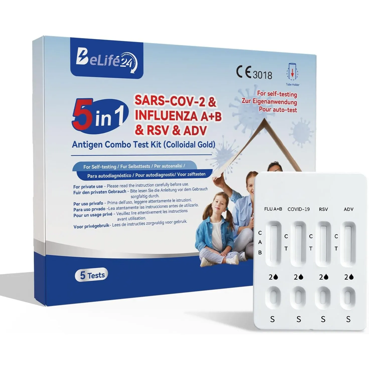 5-in-1 Antigen-Schnelltestkit für Corona Schnelltest, Influenza A+B, RSV & ADV – Zur Eigenanwendung für zu Hause,5 Test…