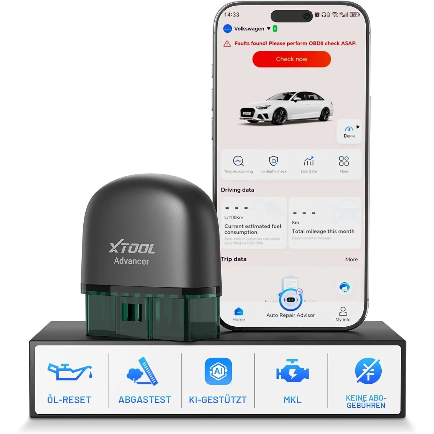 XTOOL AD20 Pro OBD2 Diagnosegerät für Alle Fahrzeuge, Bluetooth Diagnosegerät Auto mit KI-Assistent, Öl-Reset & Batteri…