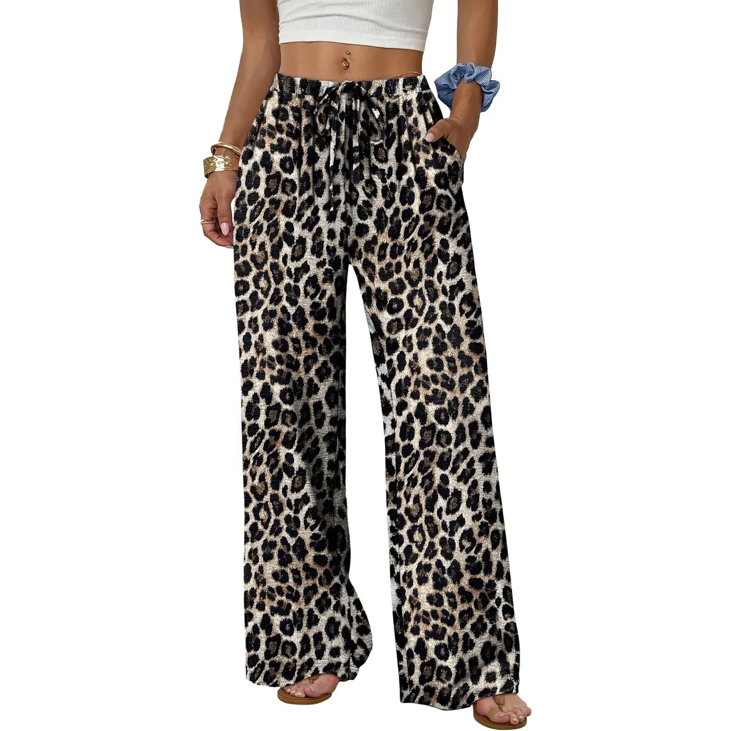 WIHOLL Sommerhose Damen Leichte Weite Palazzo Hose Hohe Taille mit Taschen Locker Loose Fit Stoffhose Casual Elegant Fr…